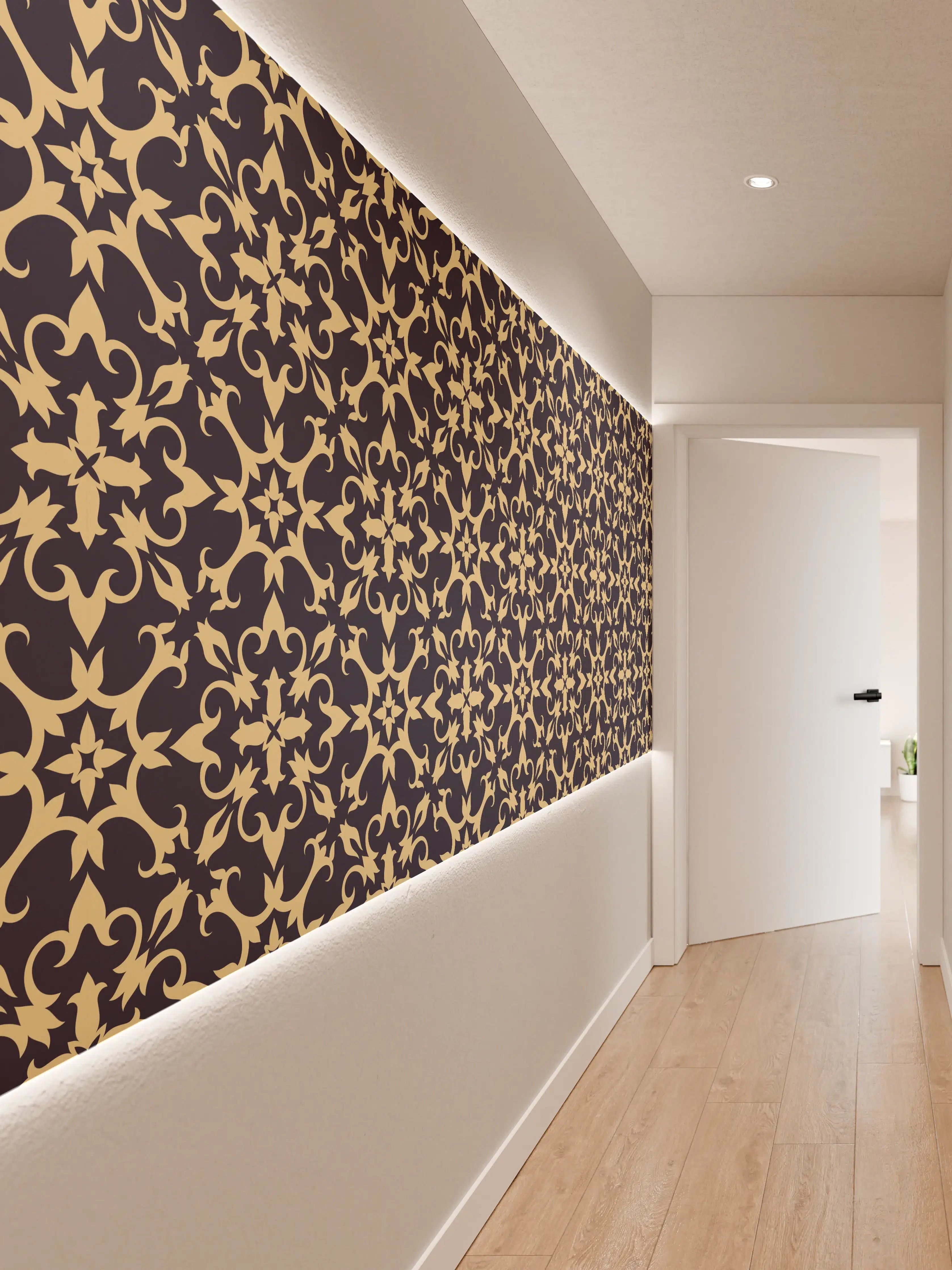 Wandverkleidung Flur - Gelbes Ornament-Muster