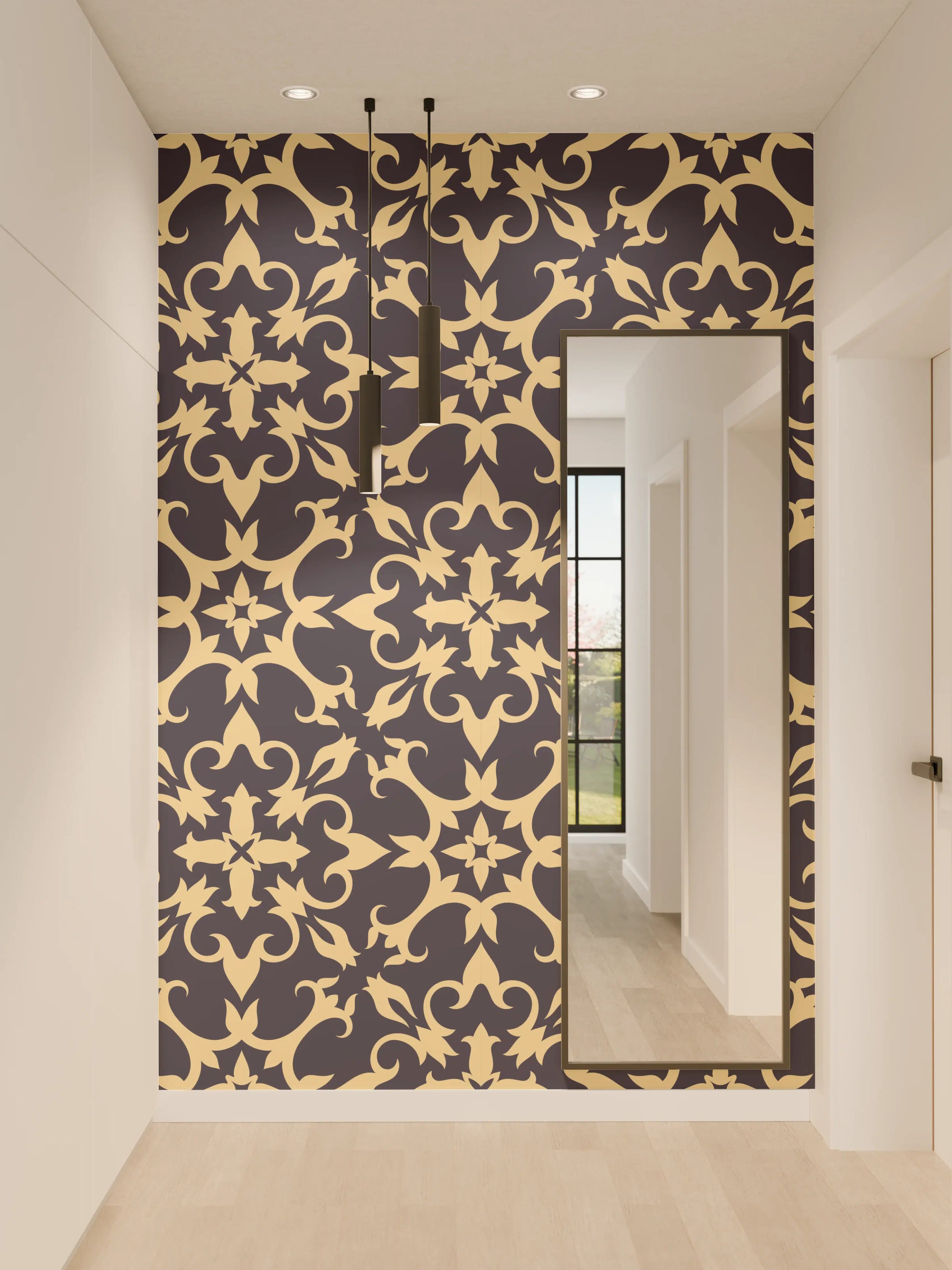 Wandverkleidung Flur - Gelbes Ornament-Muster