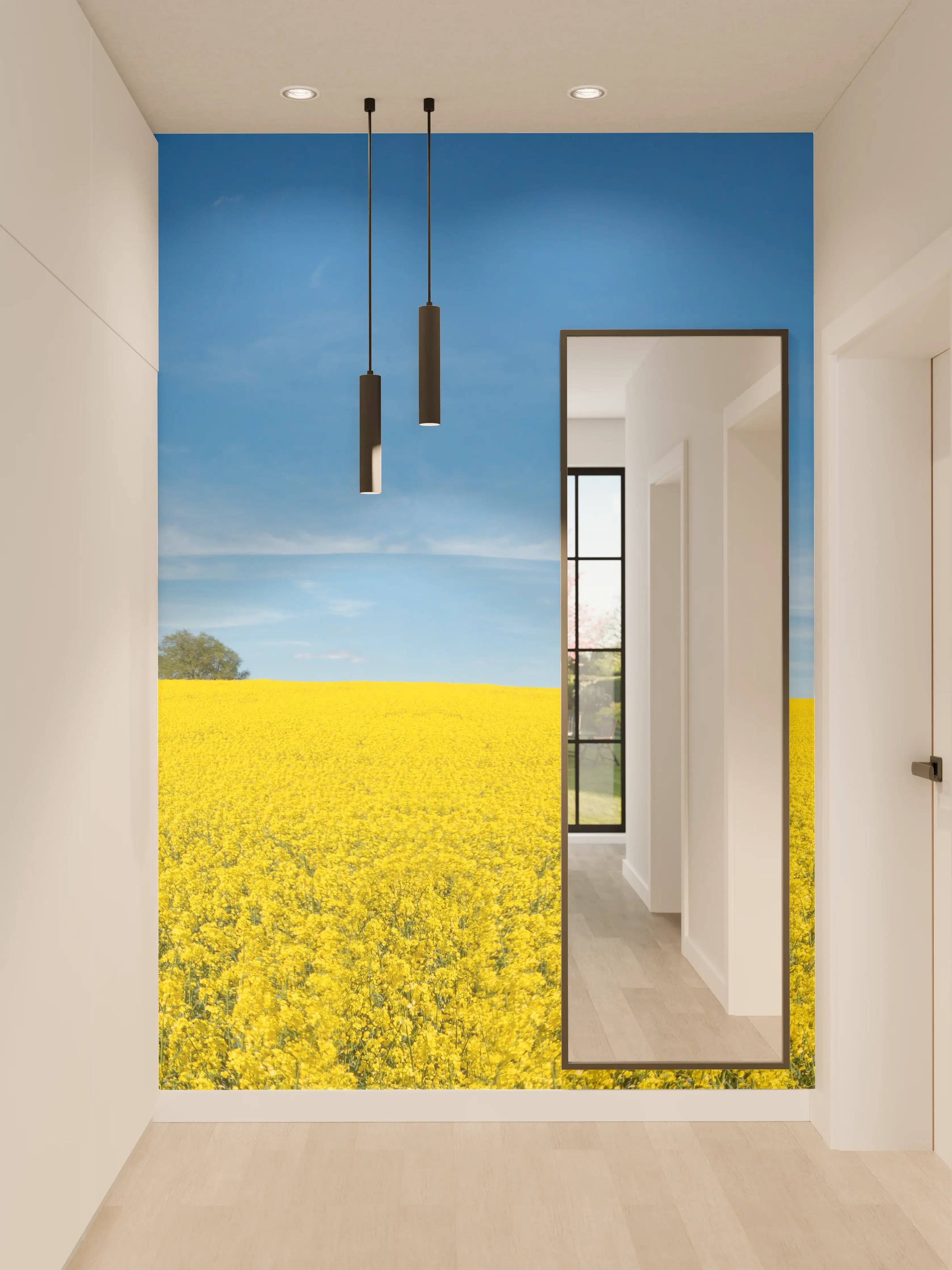 Wandverkleidung Flur - Gelbes Rapsfeld blauer Himmel