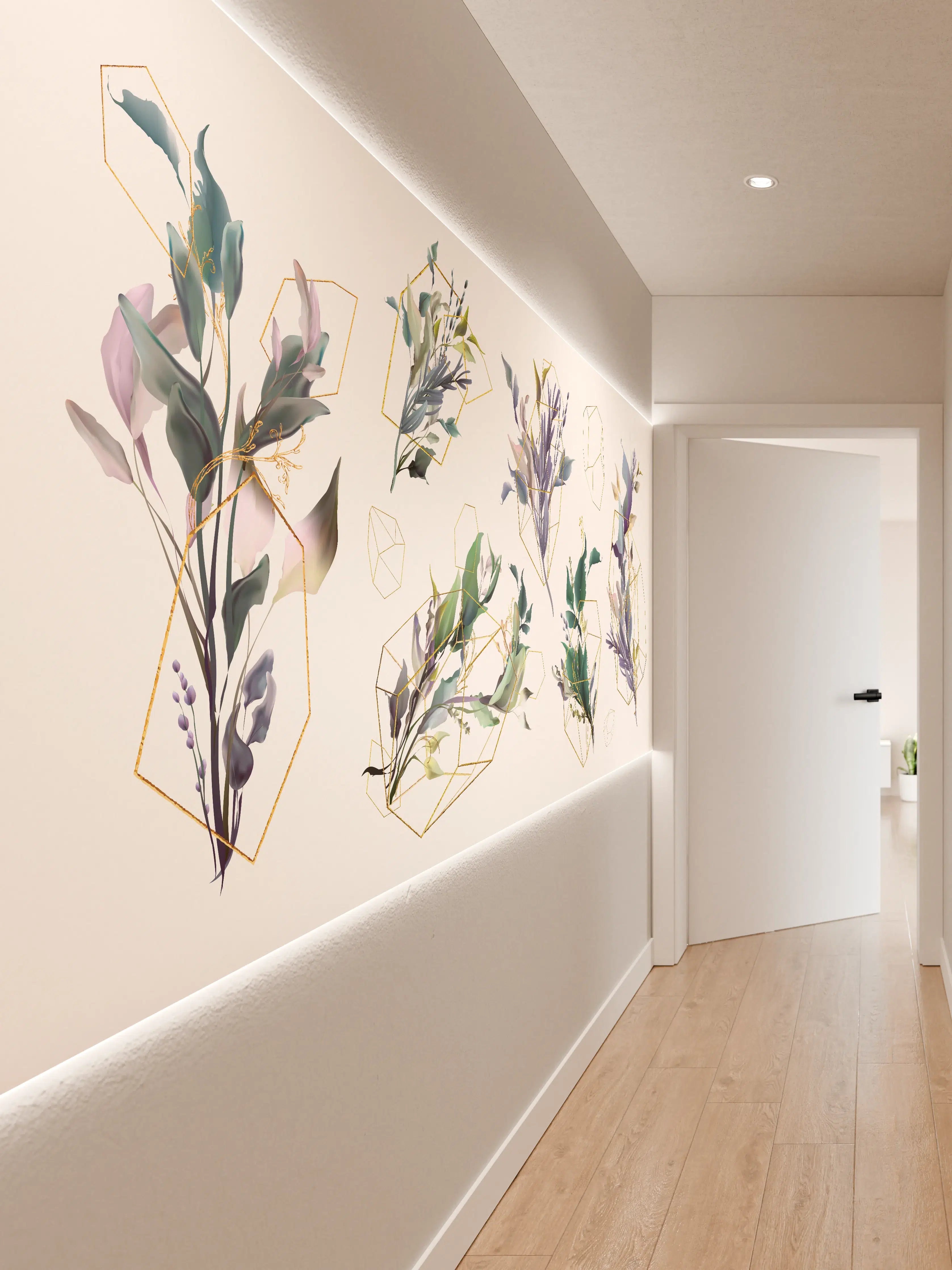 Wandverkleidung Flur - Geometrisch-Florales Kunstwerk