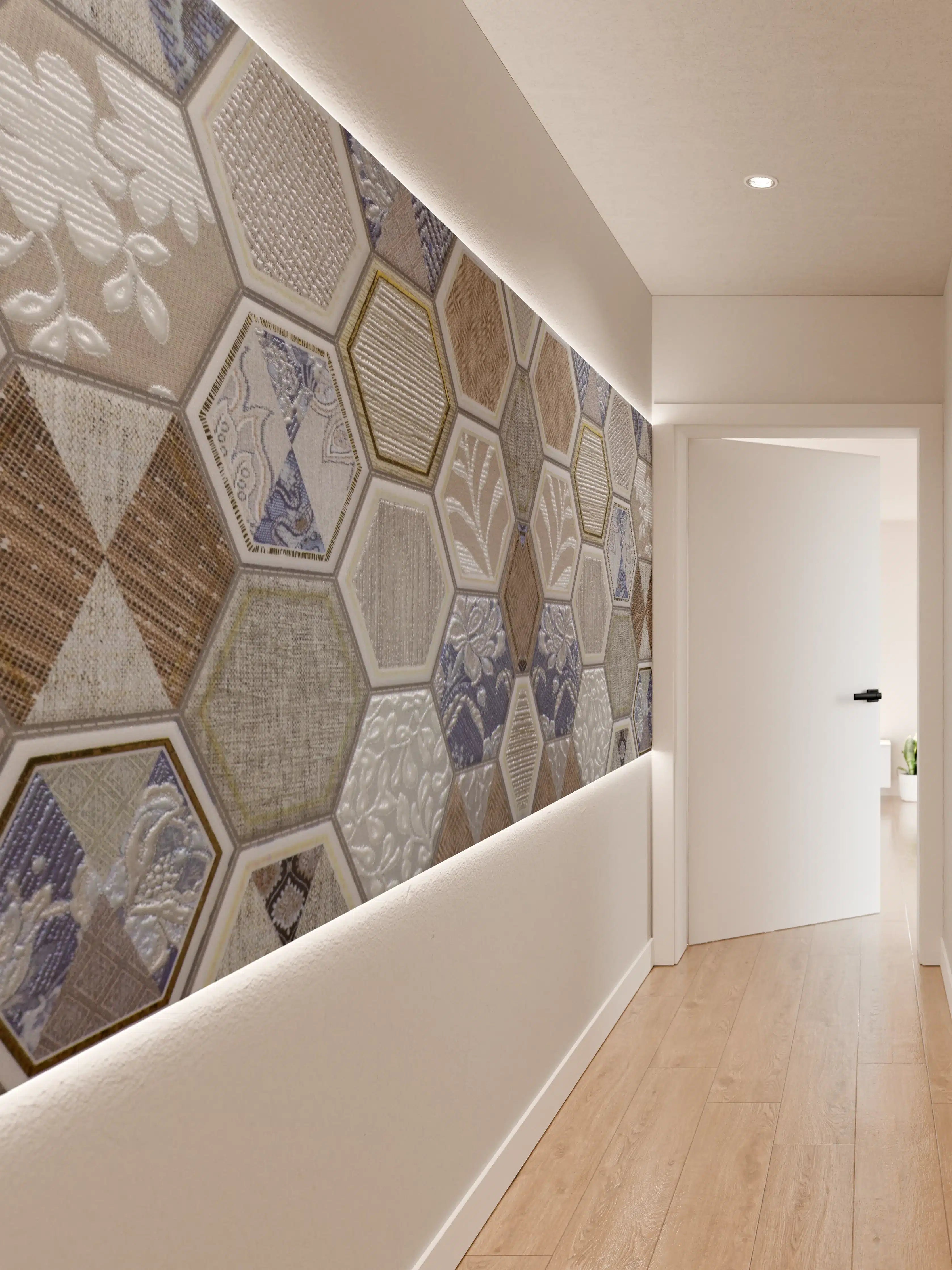 Wandverkleidung Flur - Geometrische Blau-Beige Fliesen