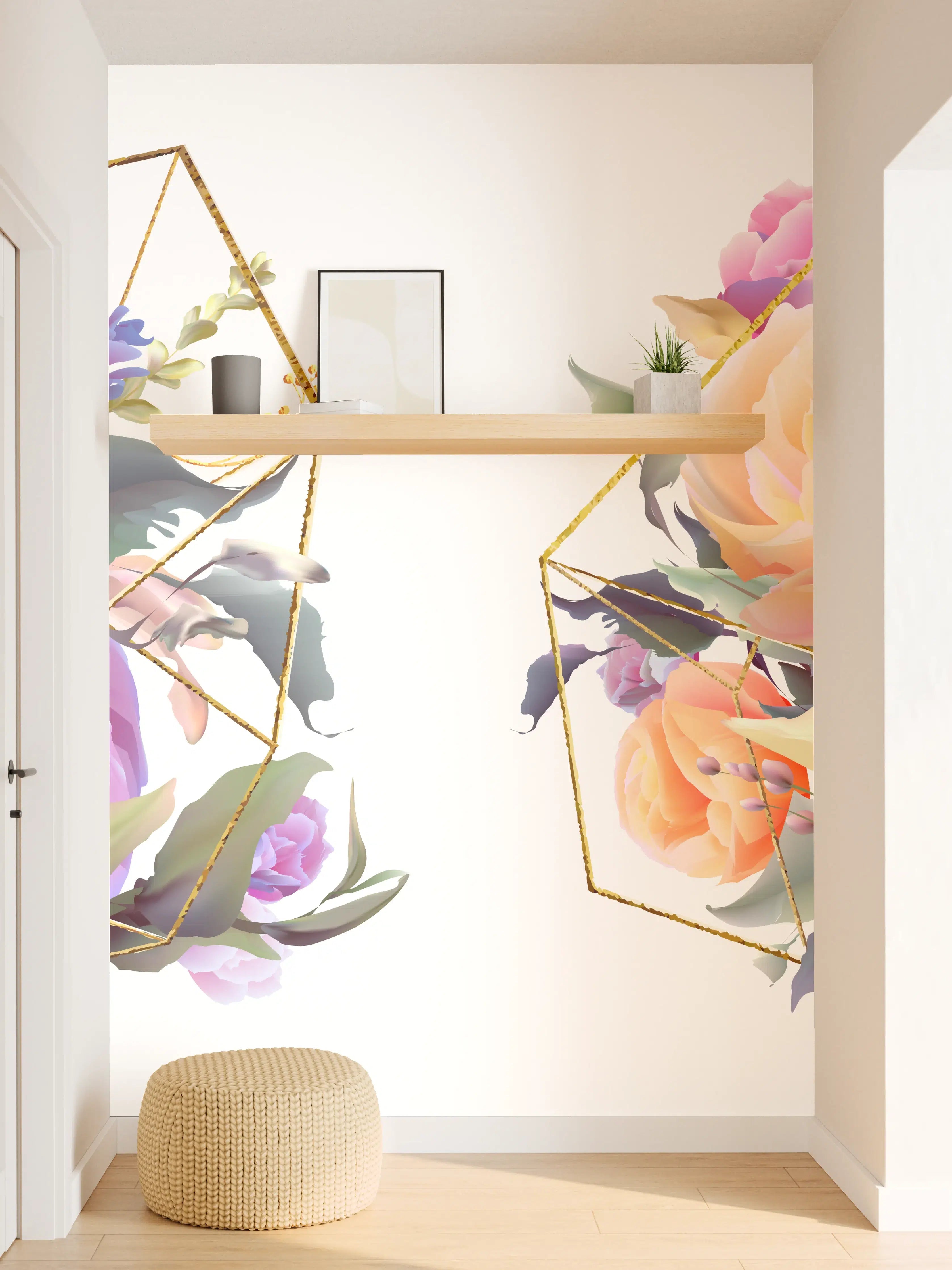 Wandverkleidung Flur - Geometrische Blumen Goldglanz