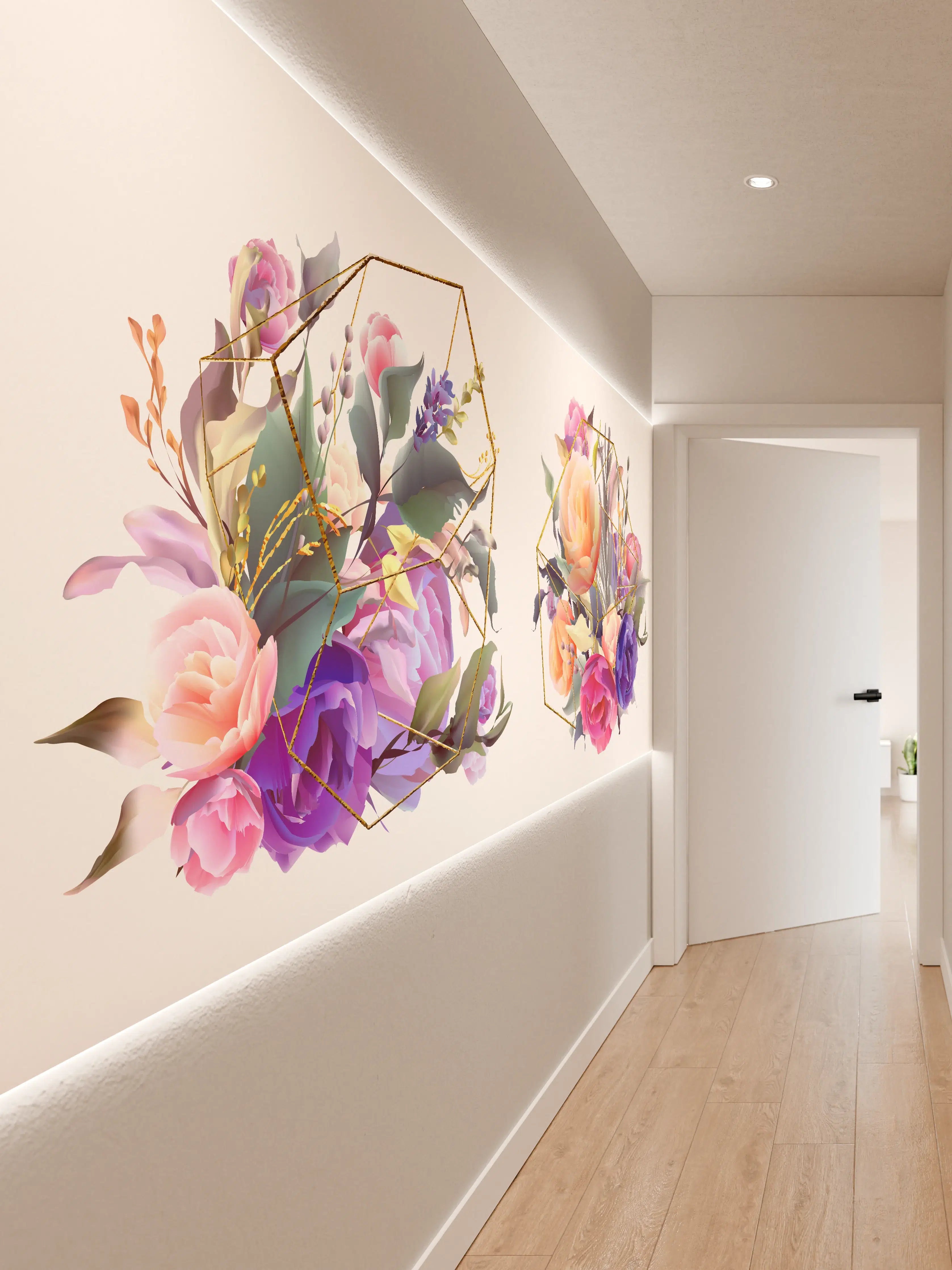 Wandverkleidung Flur - Geometrische Blumen Goldglanz