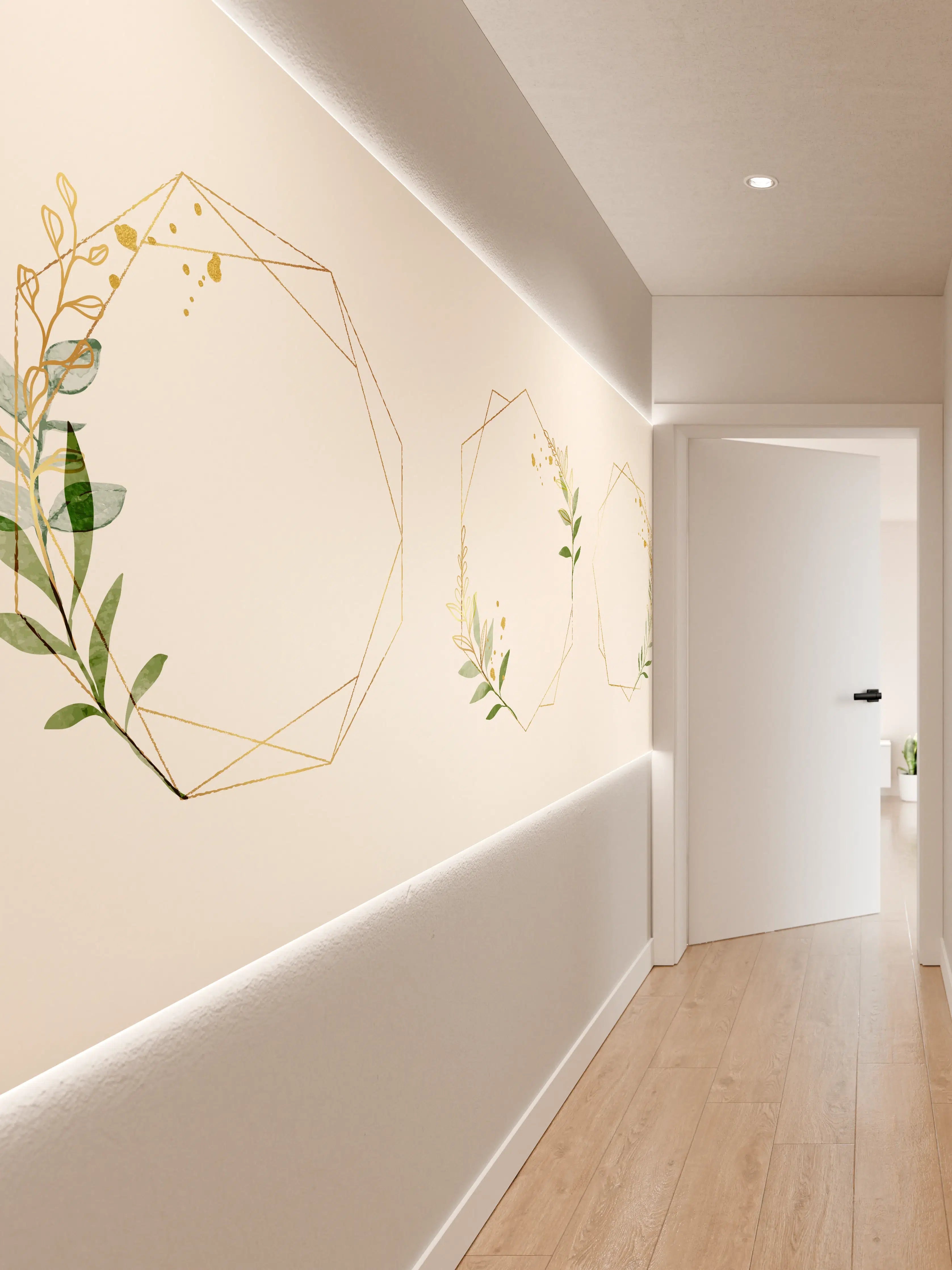 Wandverkleidung Flur - Geometrische Blumenrahmen Gold