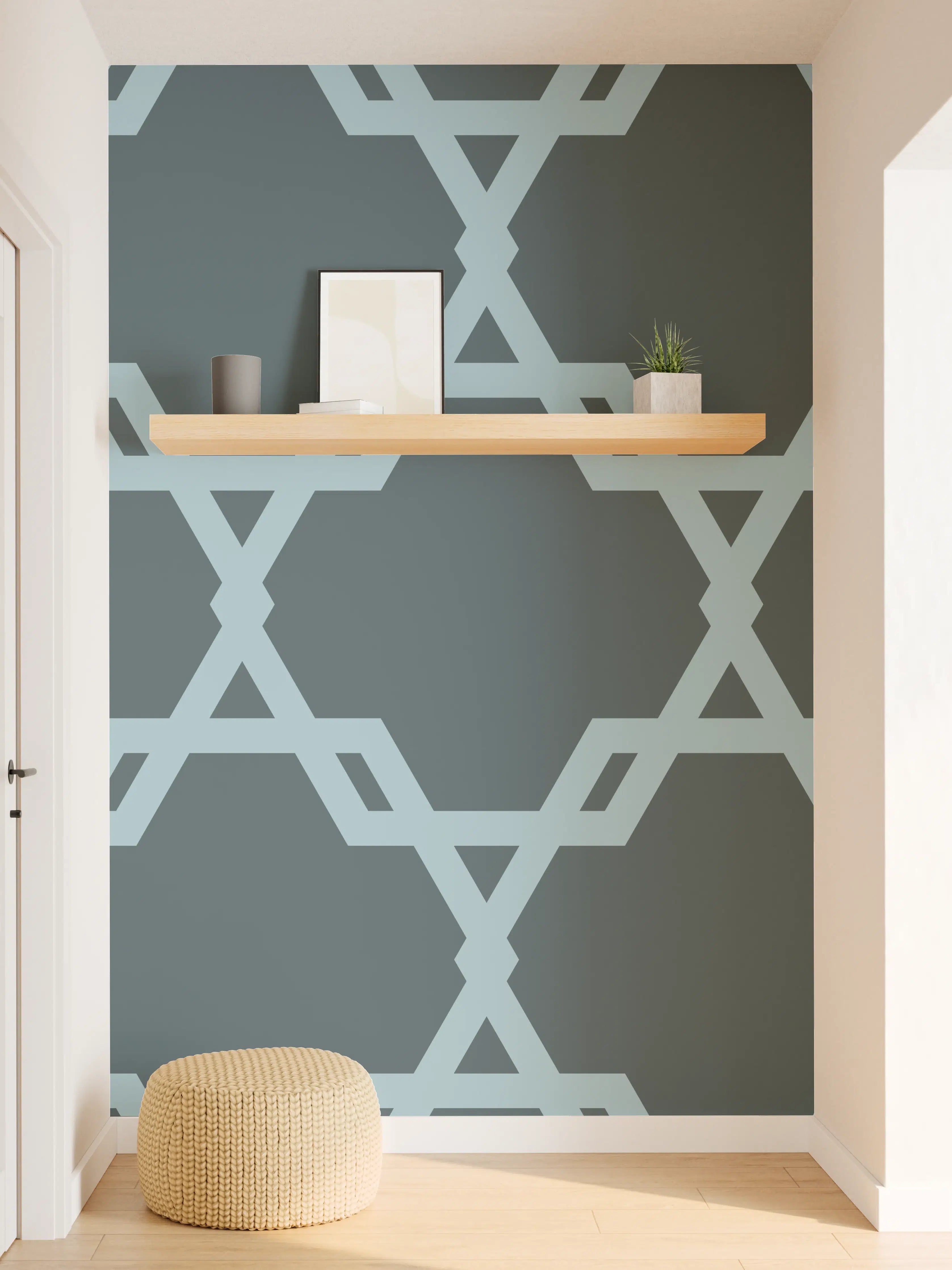 Wandverkleidung Flur - Geometrisches Blaugrau Muster