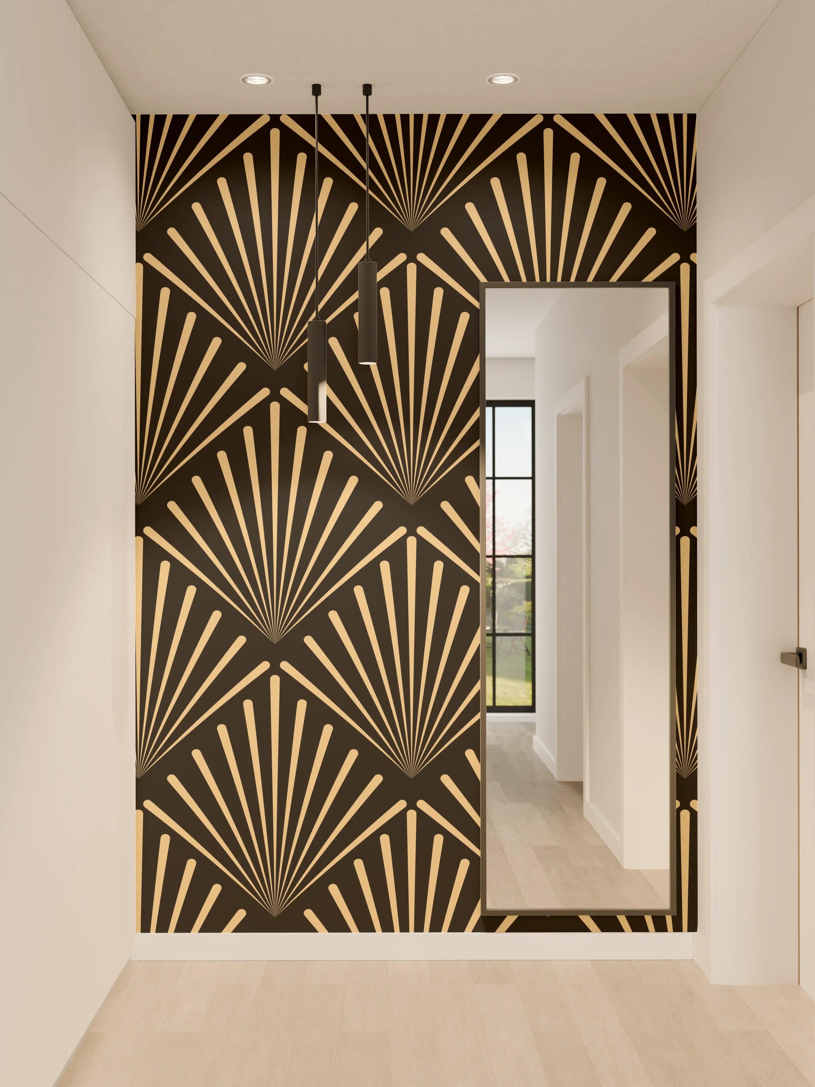 Wandverkleidung Flur - Geometrisches Goldmuster