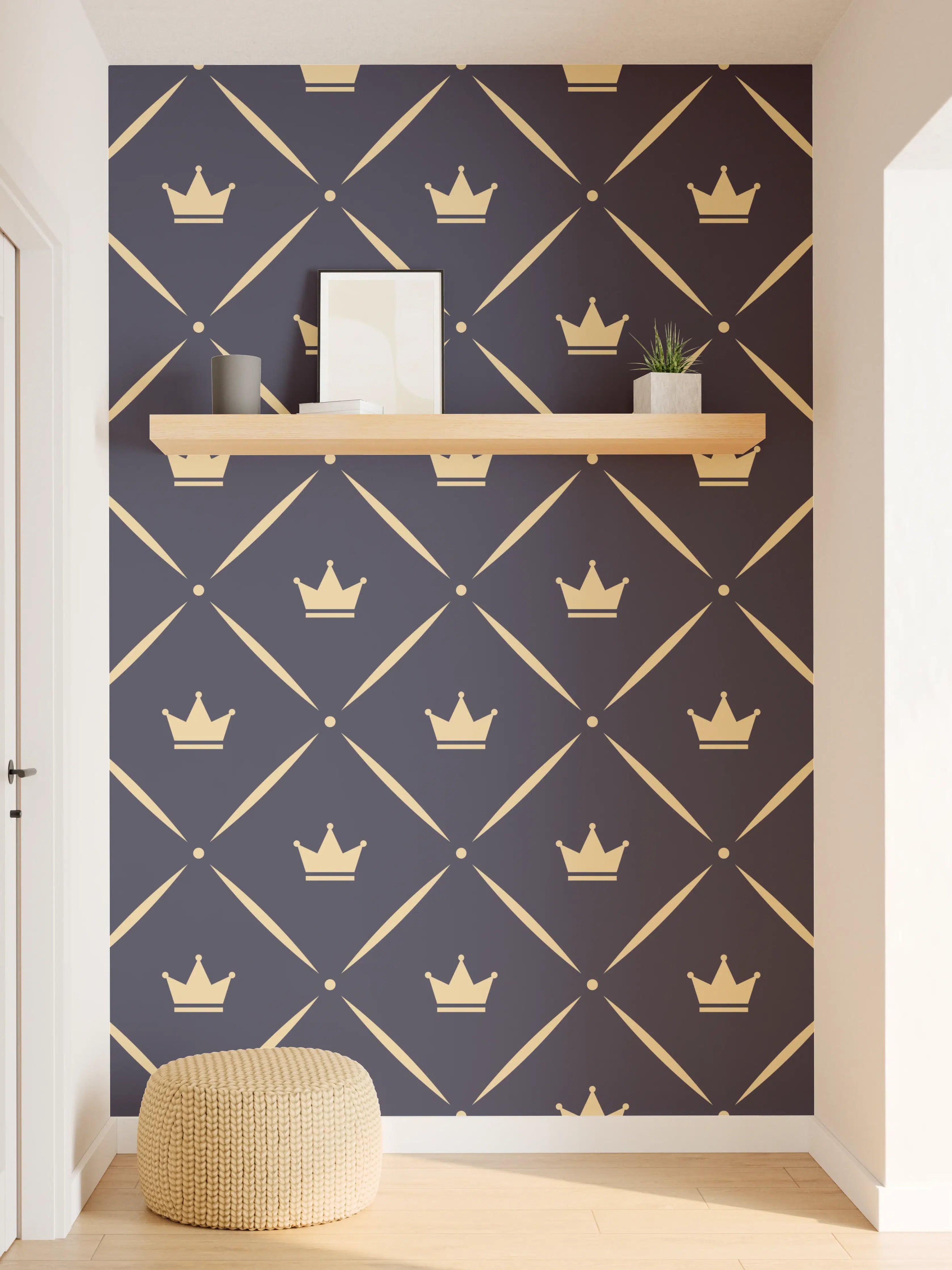 Wandverkleidung Flur - Geometrisches Muster Dunkelblau Gold