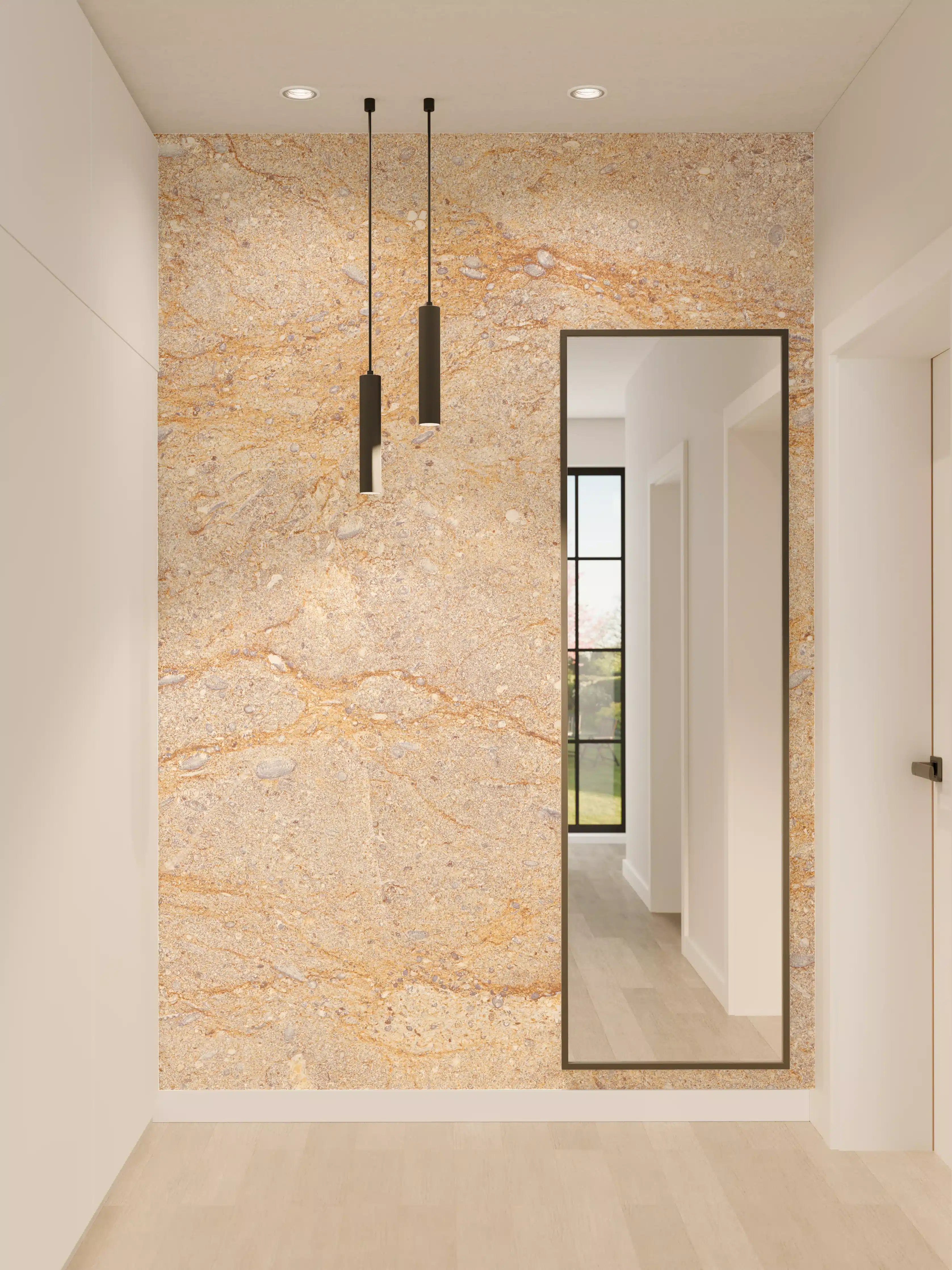 Wandverkleidung Flur - Getünchte braune Marmorstruktur