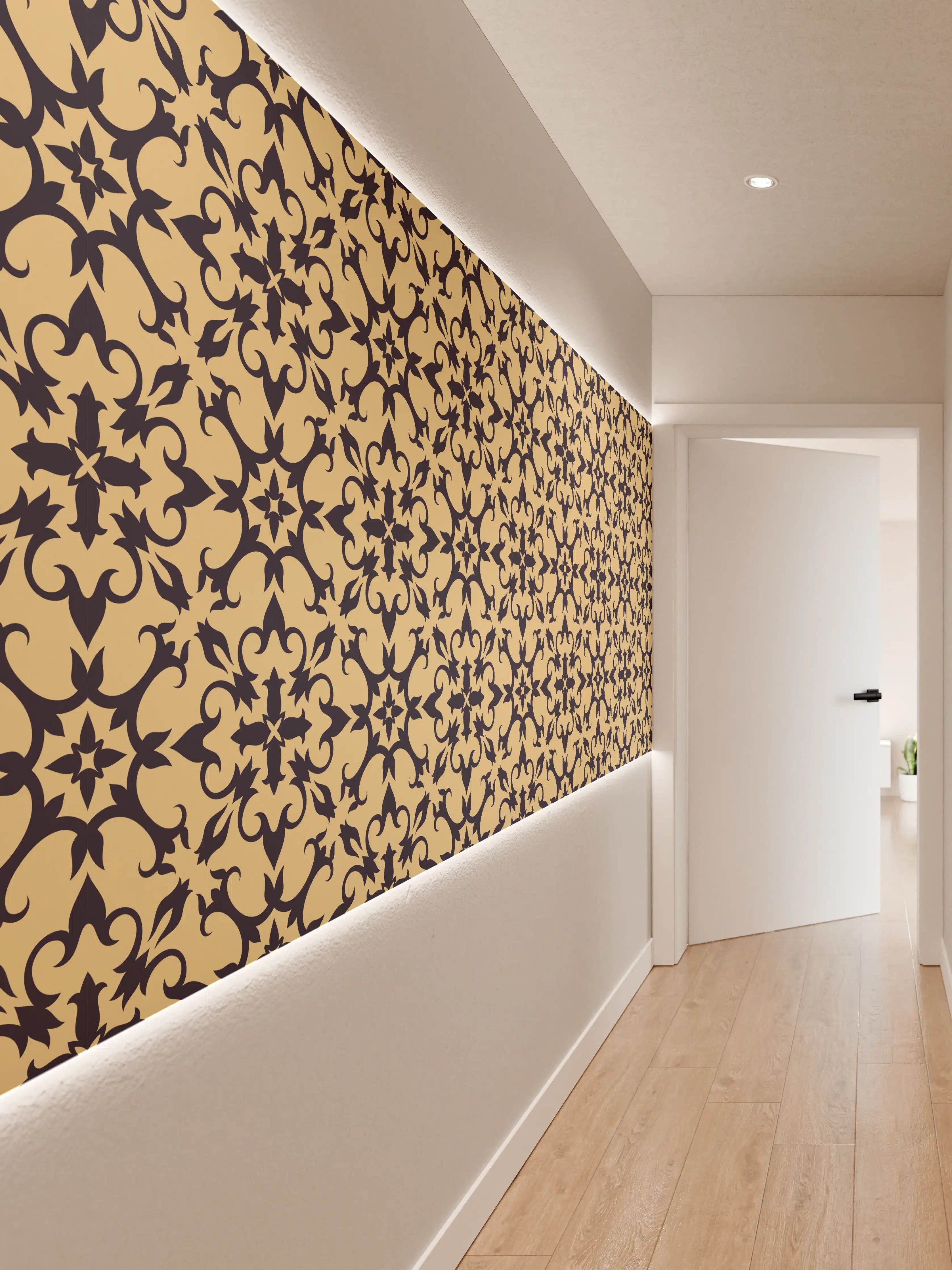 Wandverkleidung Flur - Gold-Schwarz Geometrisches Muster