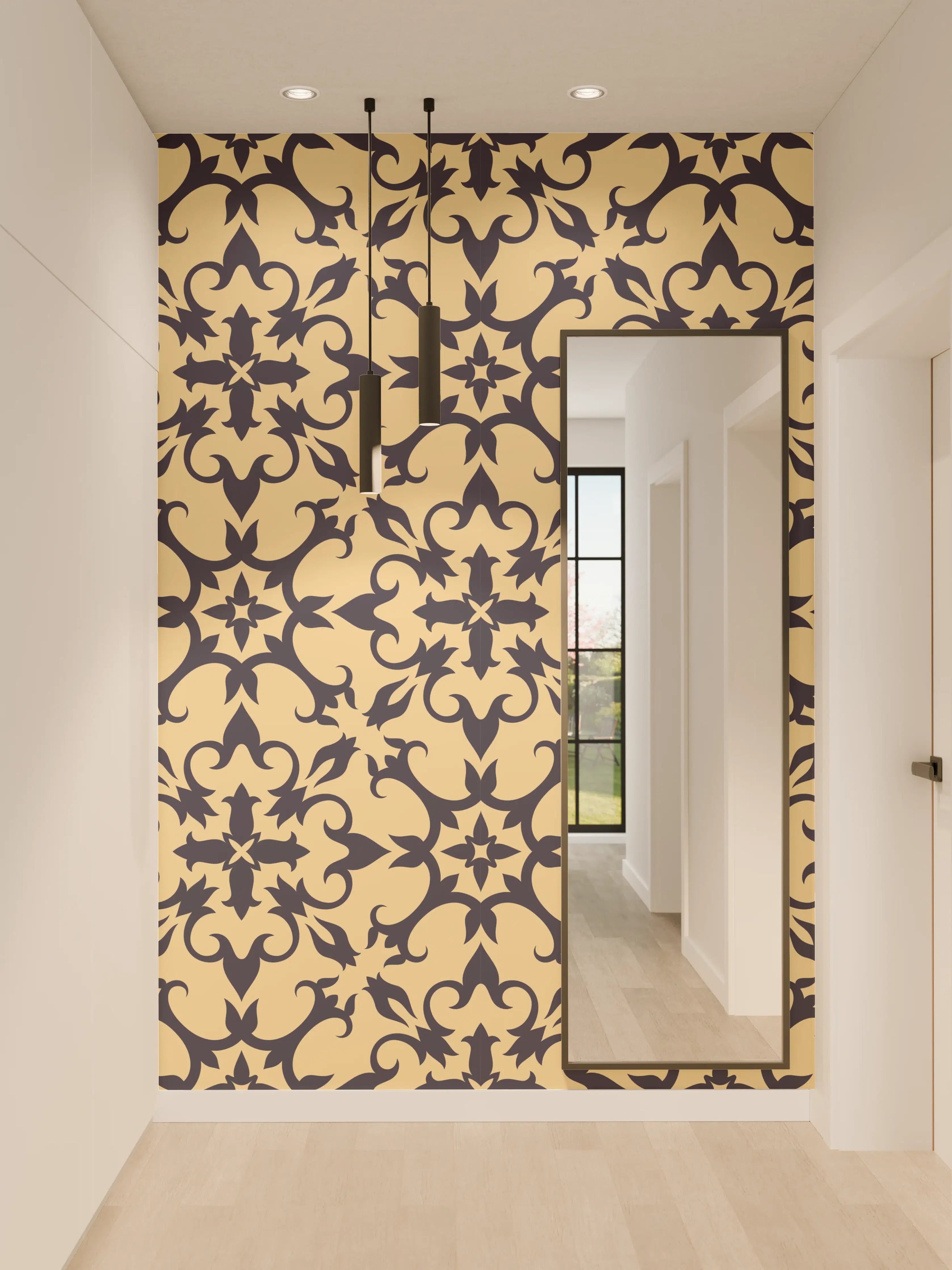 Wandverkleidung Flur - Gold-Schwarz Geometrisches Muster