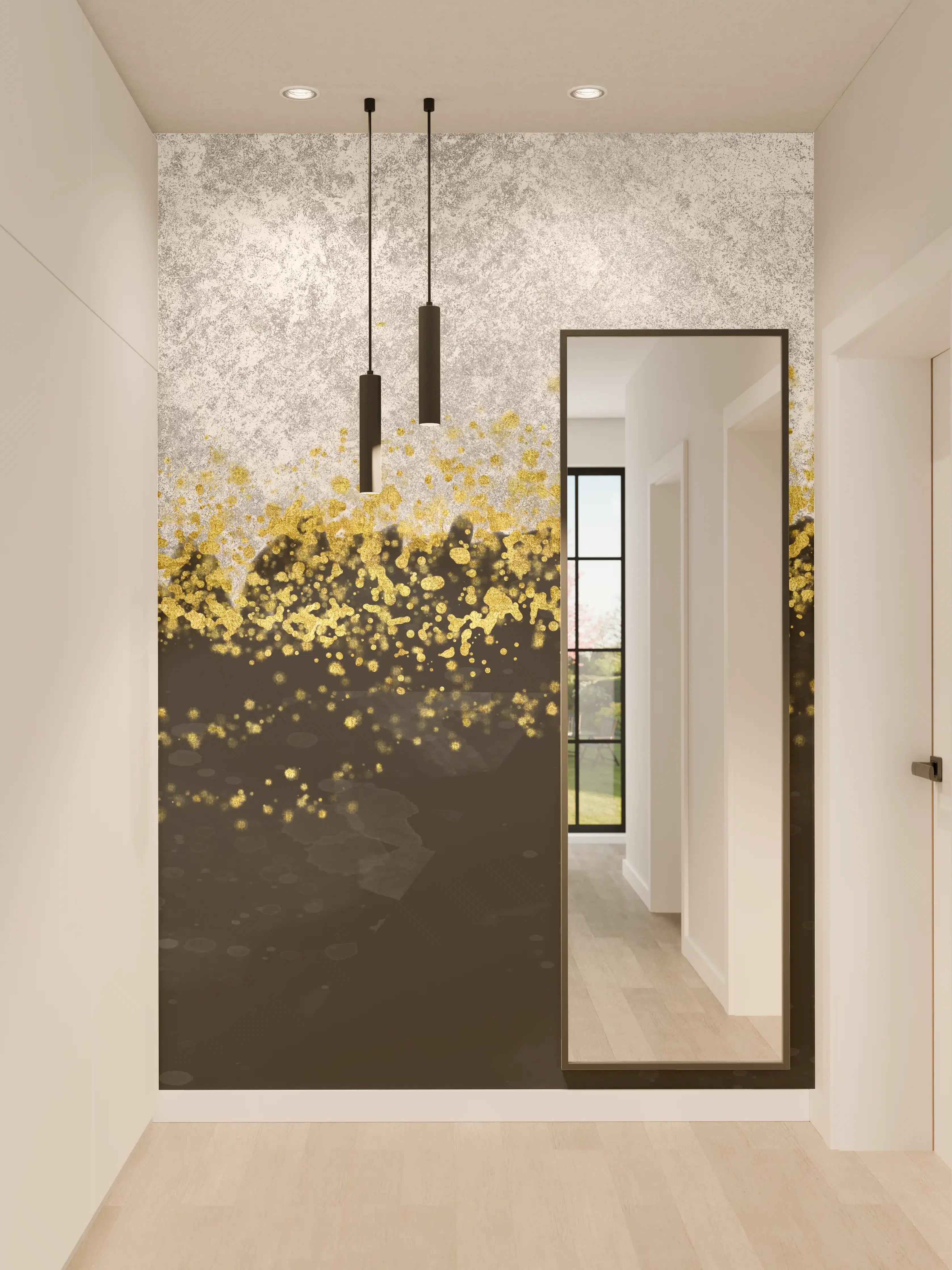 Wandverkleidung Flur - Gold-Schwarz-Weiß Resin Geode