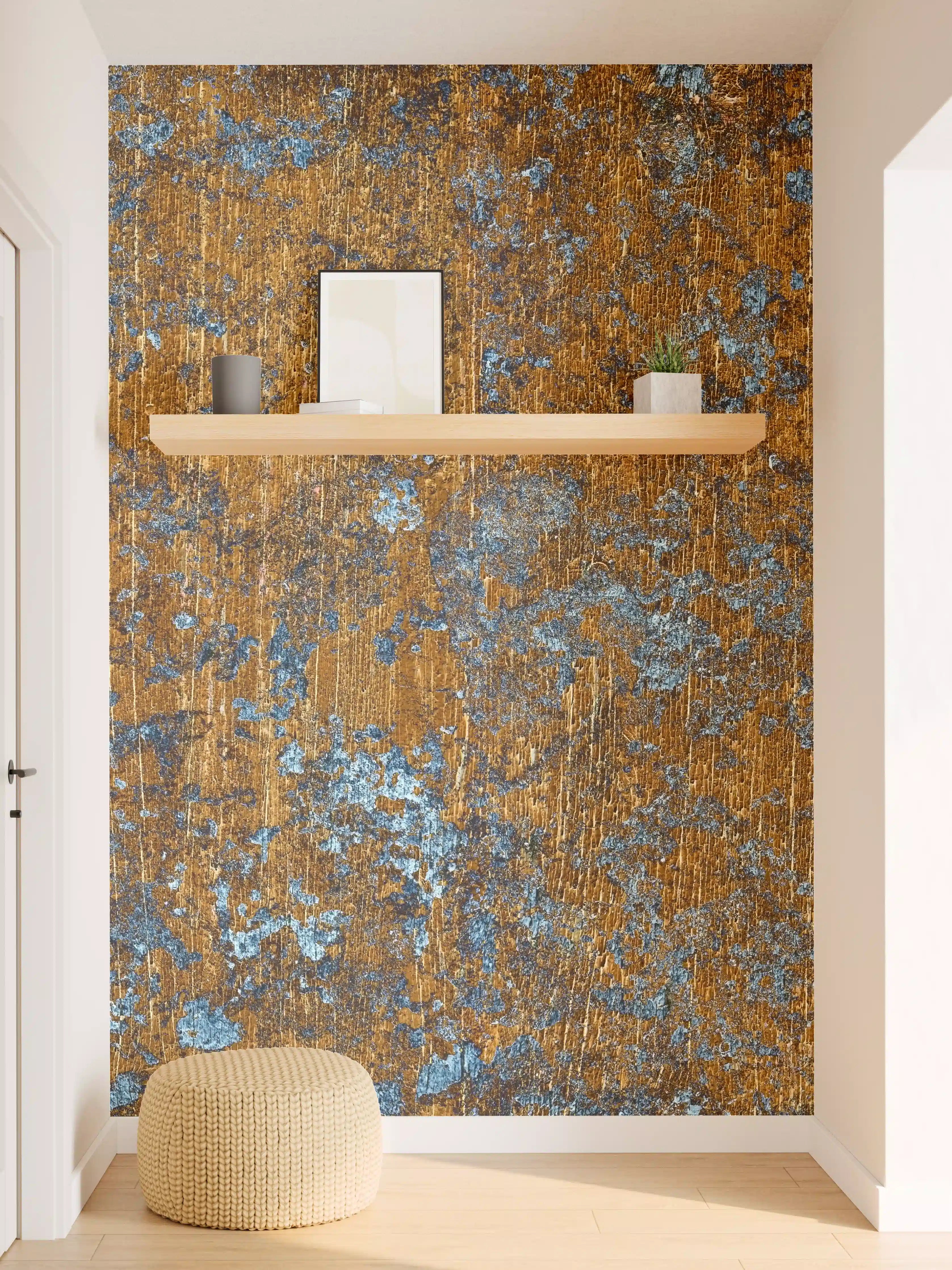 Wandverkleidung Flur - Gold-blaue alte Metalltextur