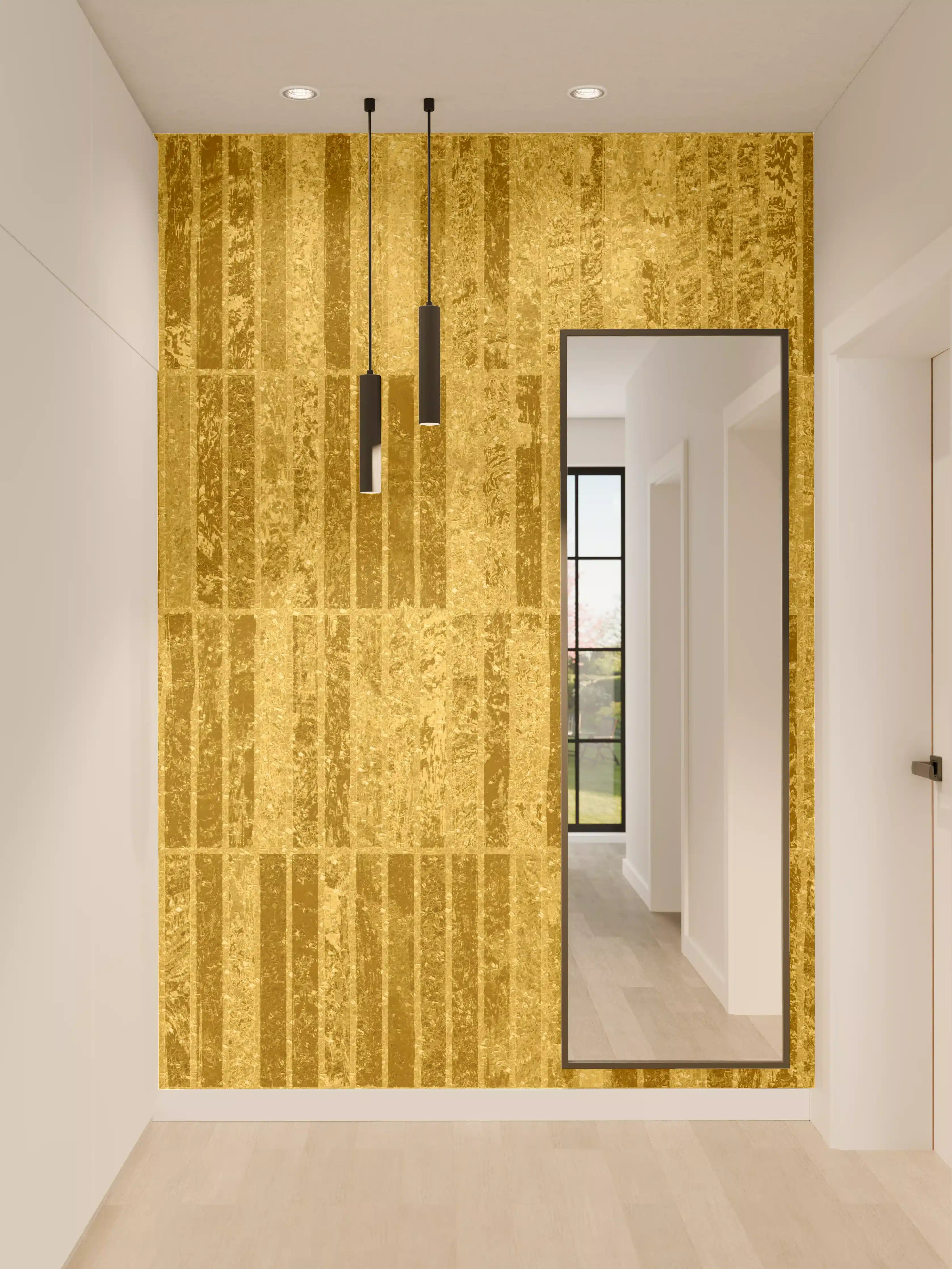 Wandverkleidung Flur - Goldene Barocktapete mit Mustern