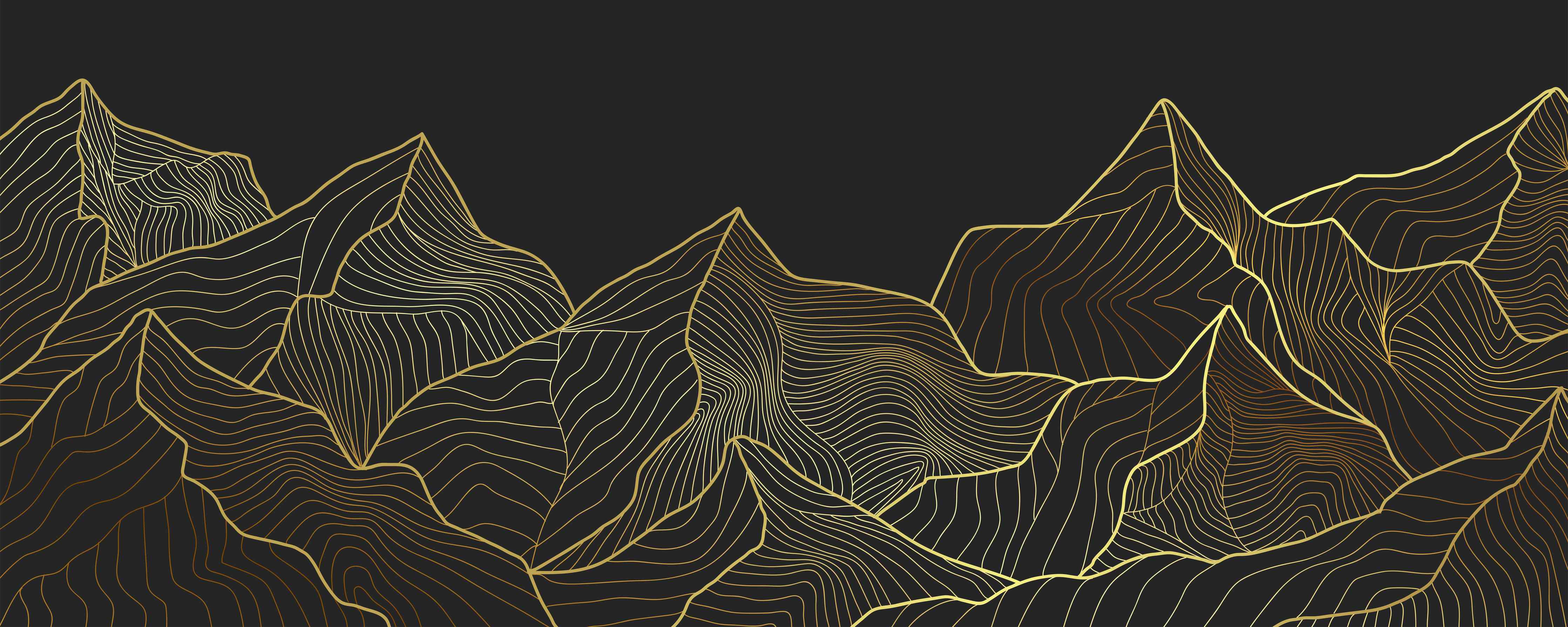 Wandverkleidung Flur-Goldene Berglinien auf Schwarz