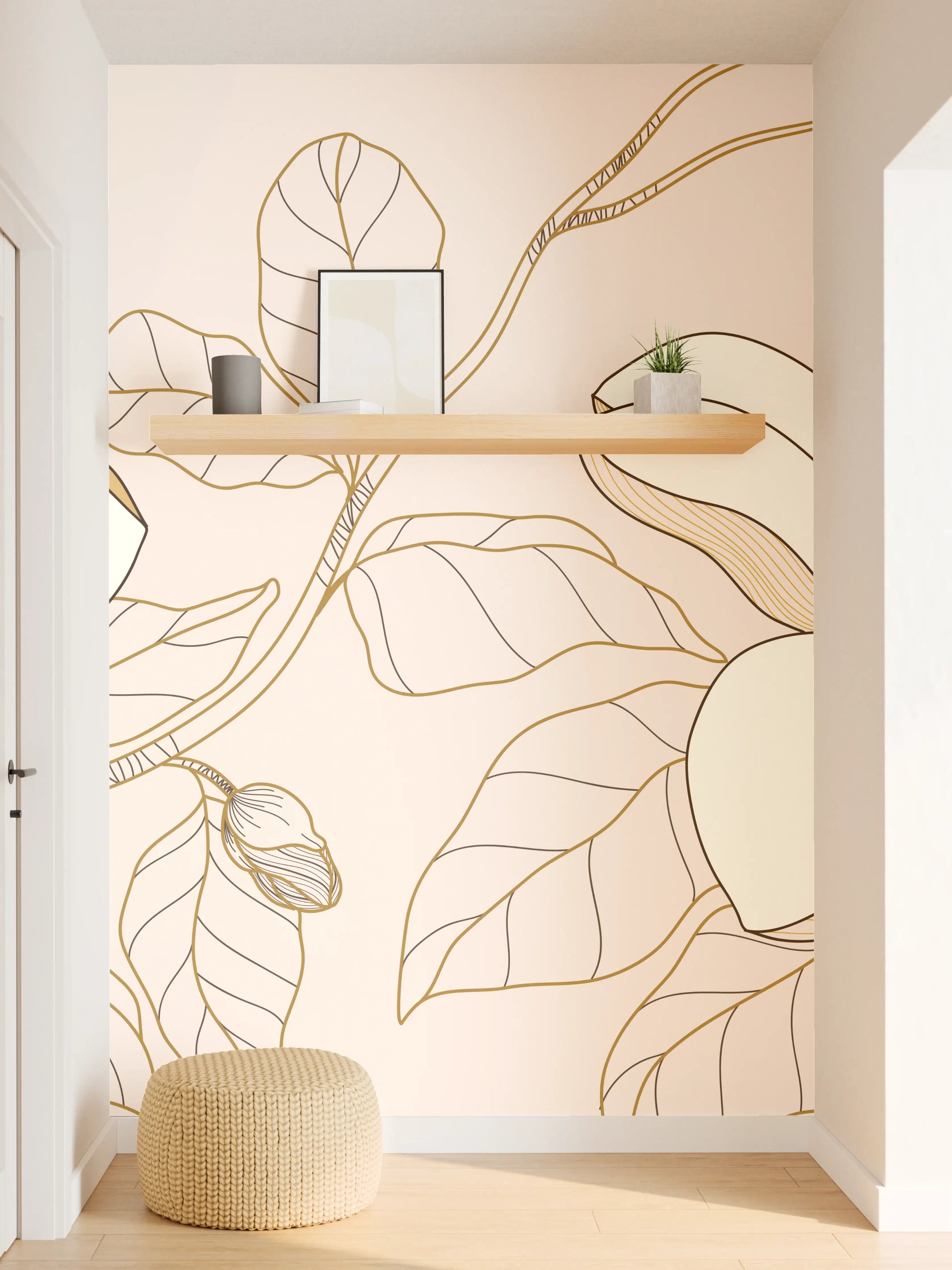 Wandverkleidung Flur - Goldene Blumenmuster Illustration