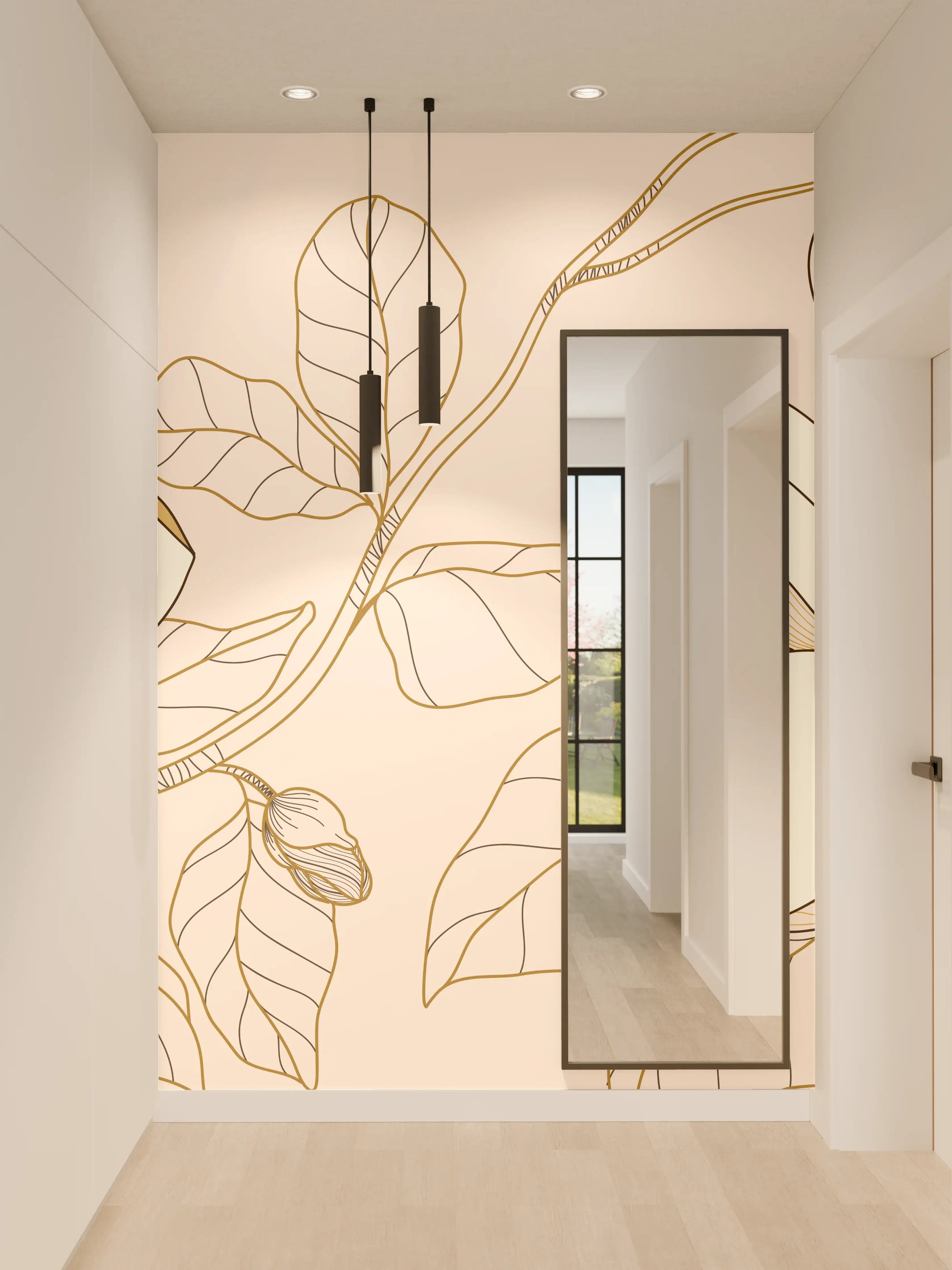 Wandverkleidung Flur - Goldene Blumenmuster Illustration