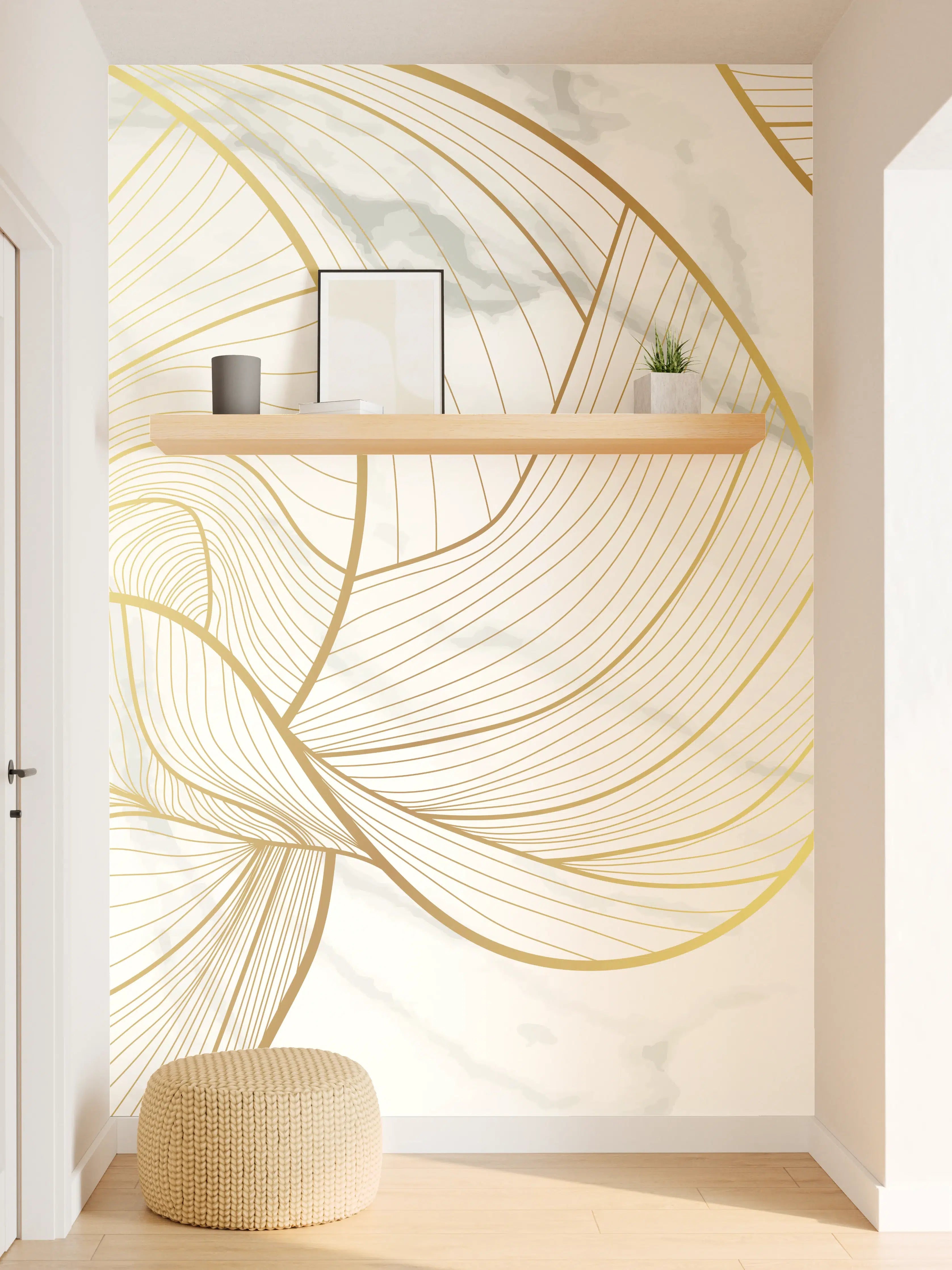 Wandverkleidung Flur - Goldene Linien auf Marmor