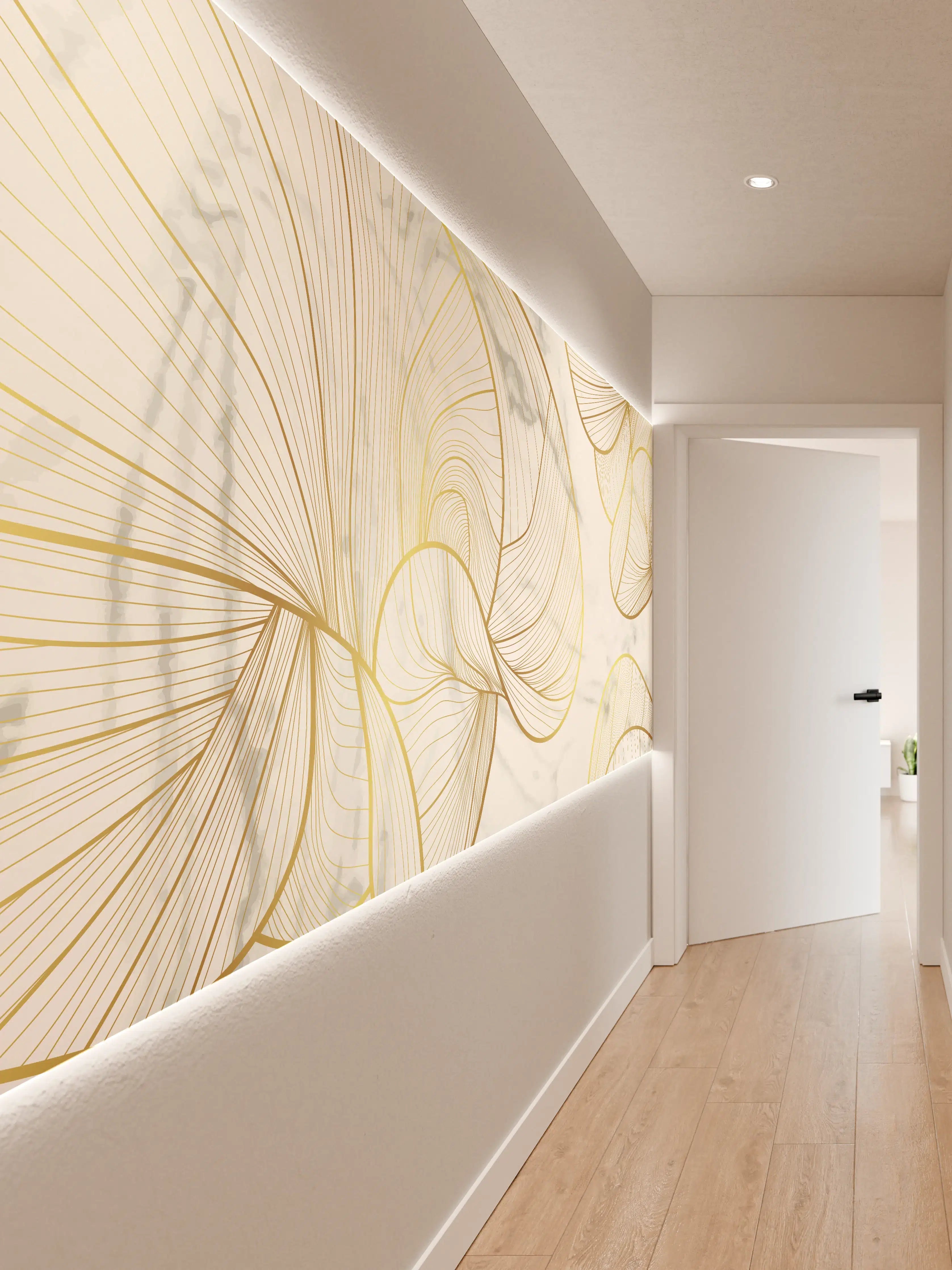 Wandverkleidung Flur - Goldene Linien auf Marmor