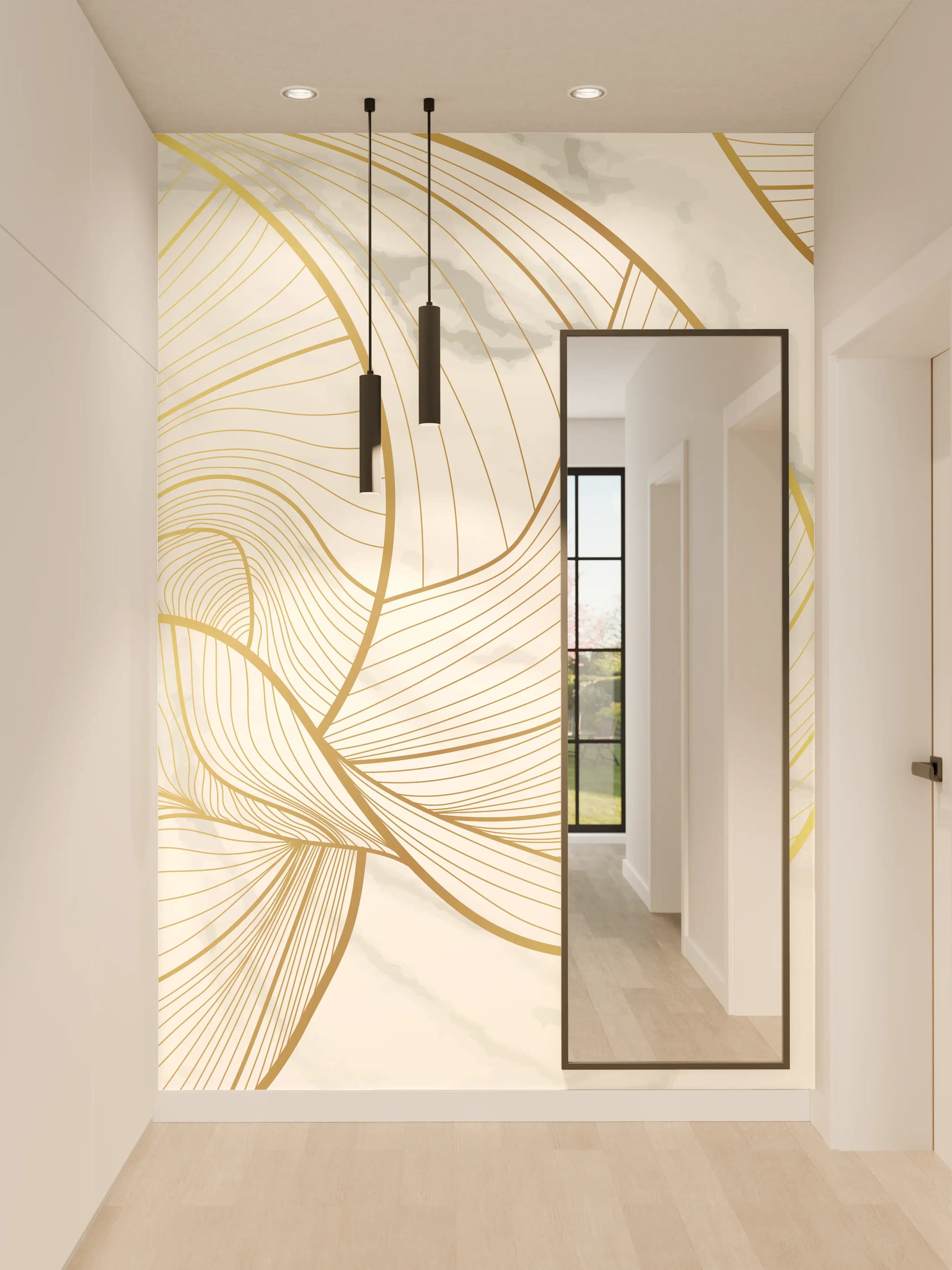 Wandverkleidung Flur - Goldene Linien auf Marmor