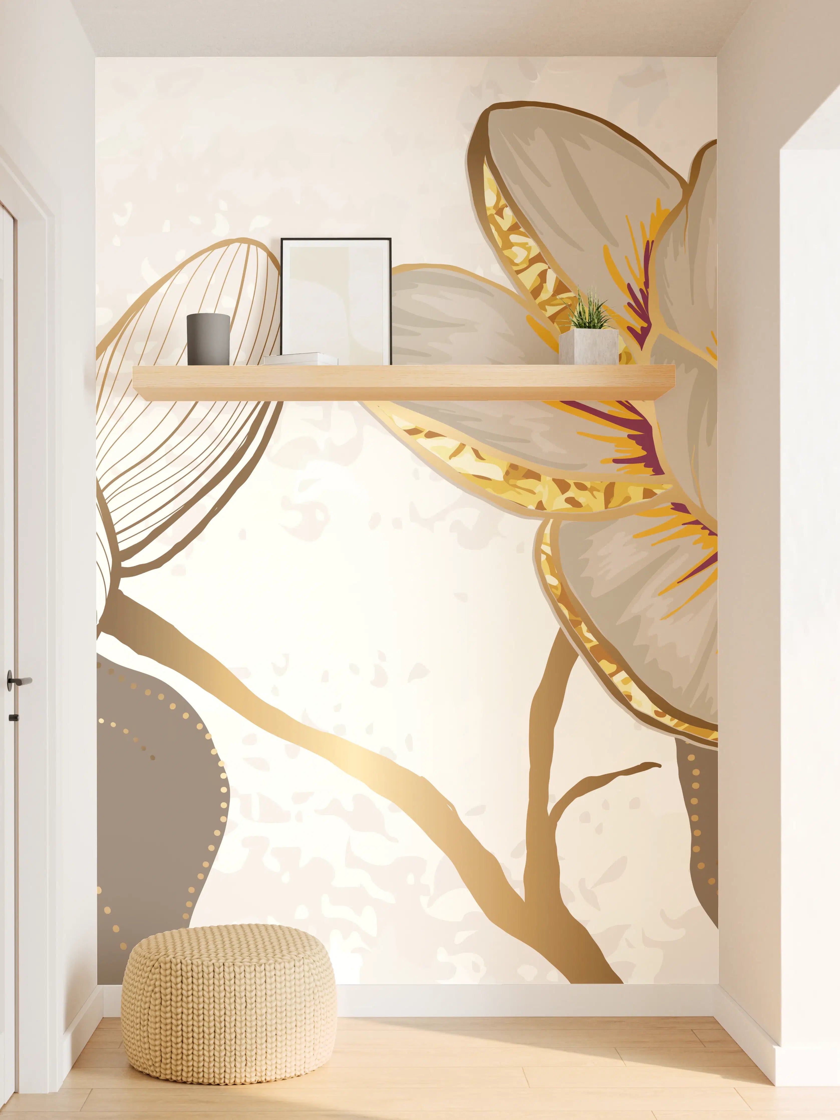 Wandverkleidung Flur - Goldene Magnolien Kunst-Design