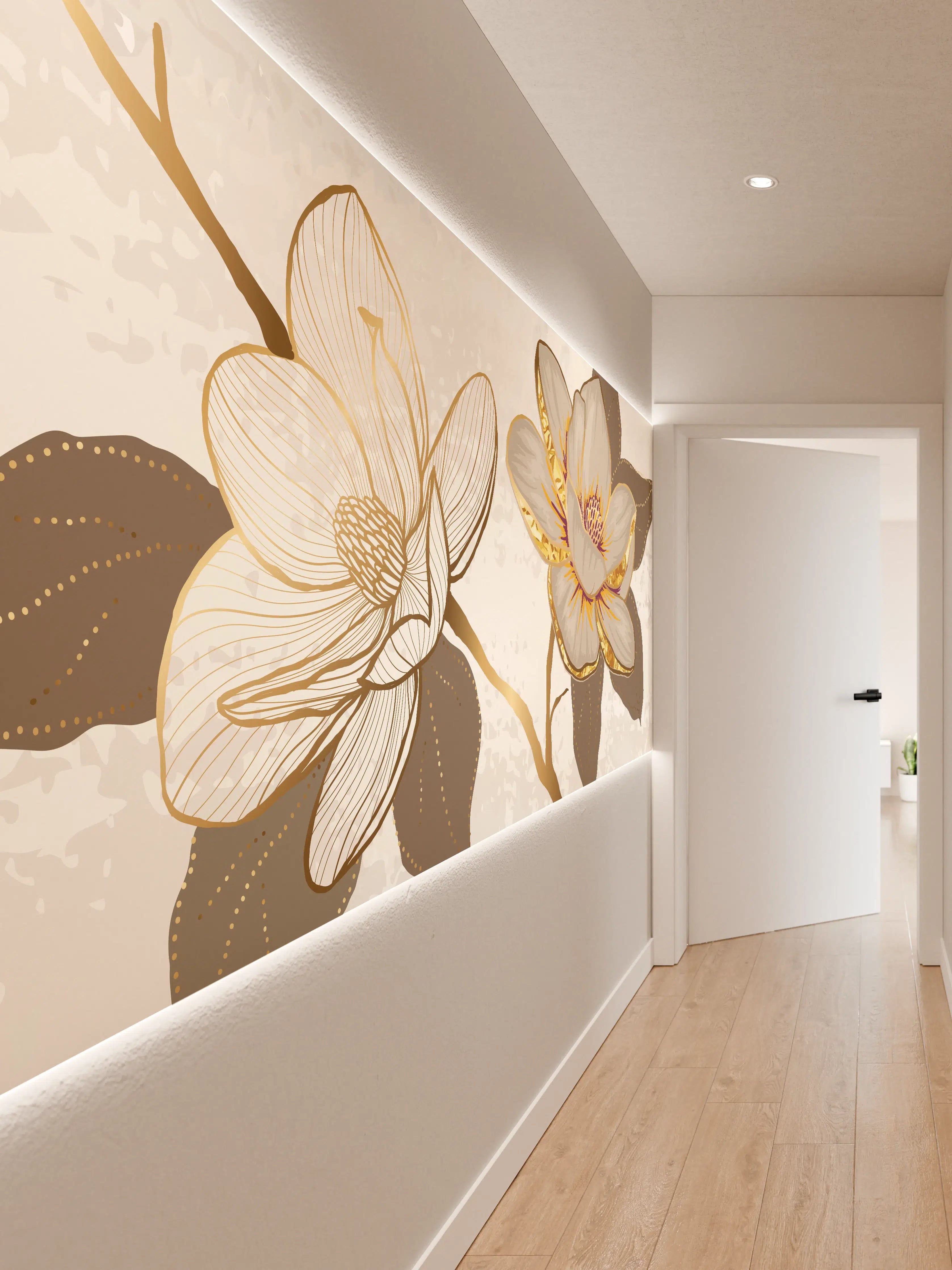 Wandverkleidung Flur - Goldene Magnolien Kunst-Design