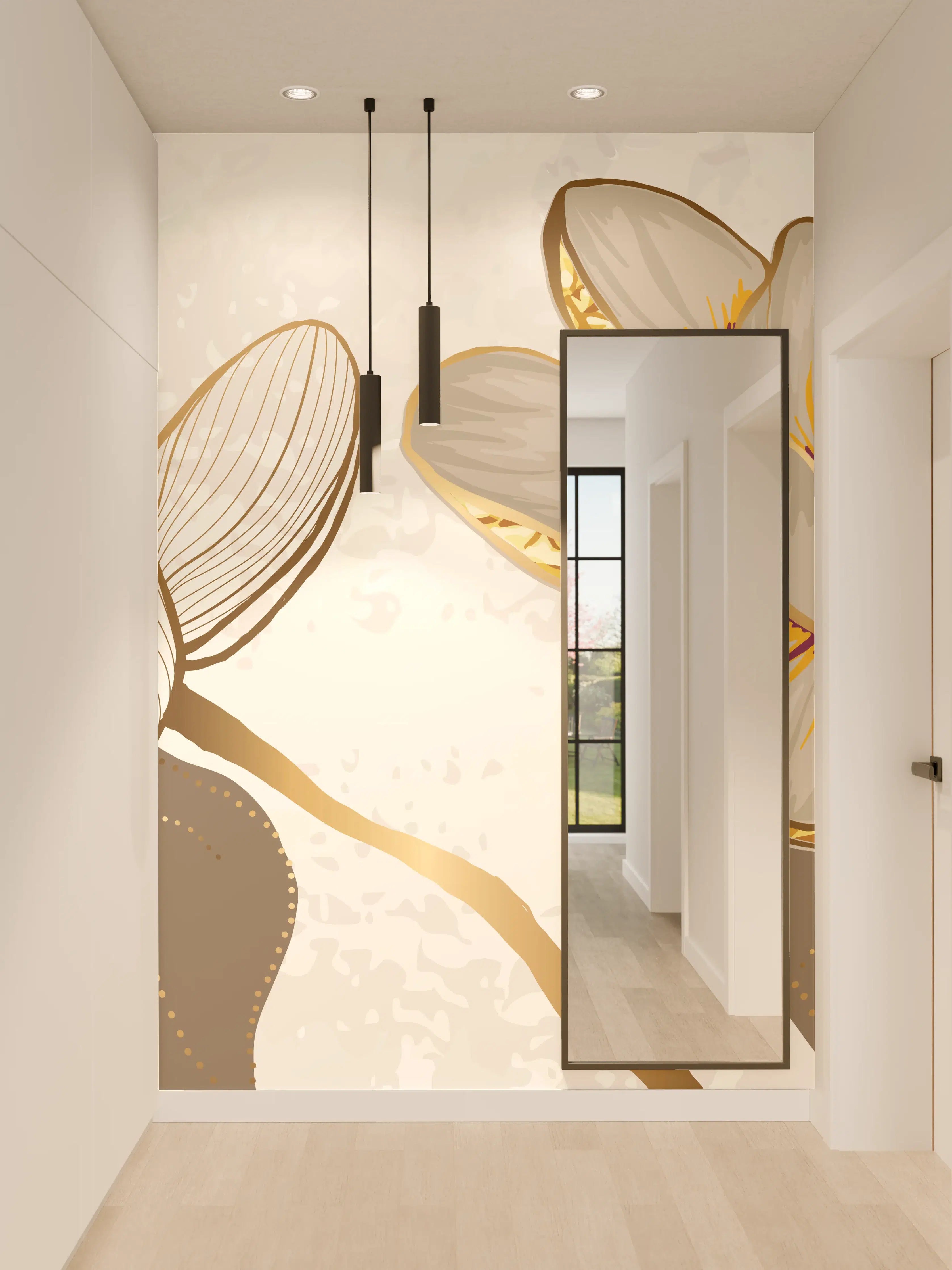 Wandverkleidung Flur - Goldene Magnolien Kunst-Design