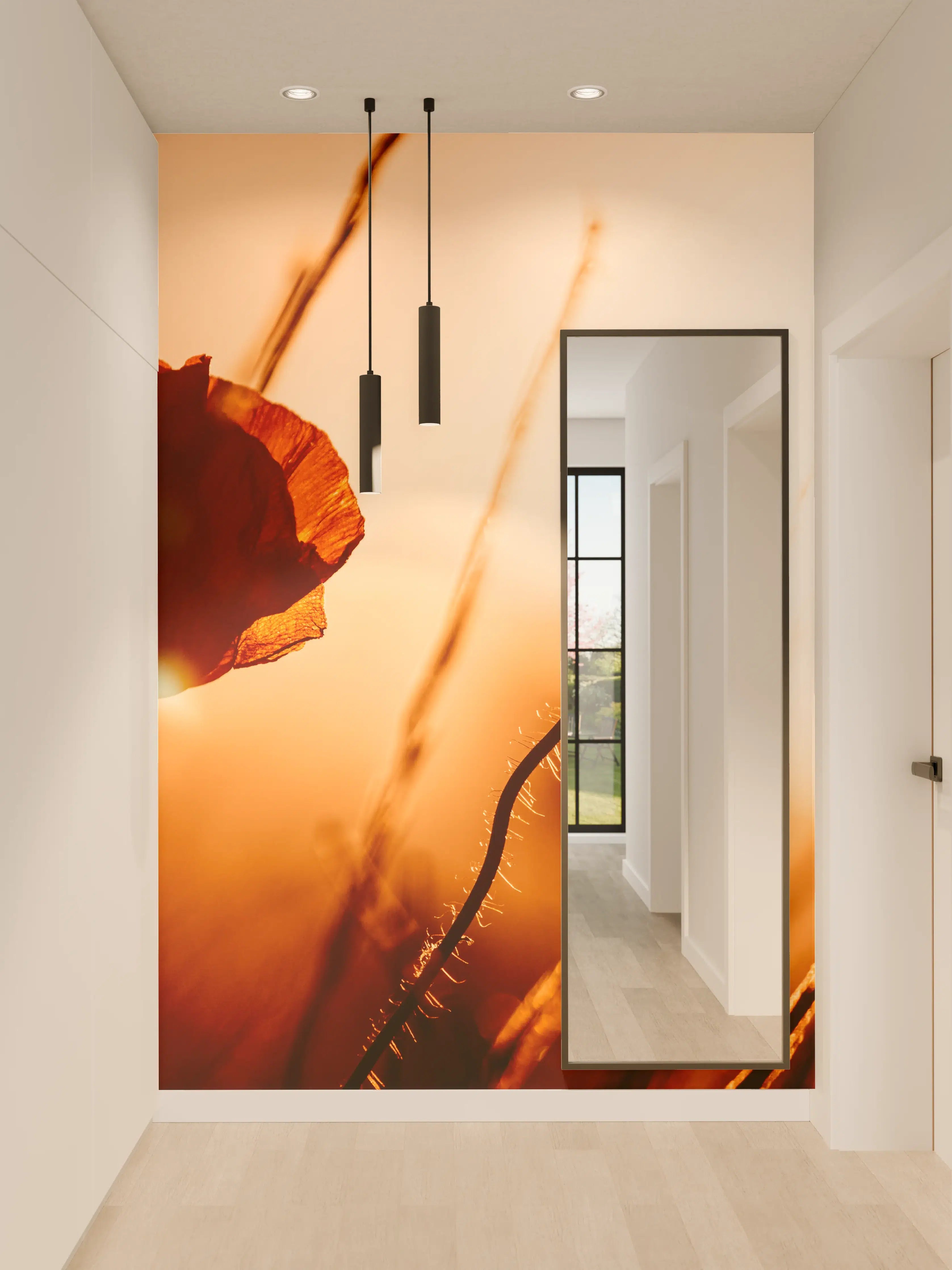 Wandverkleidung Flur - Goldene Mohnblumen im Sonnenuntergang
