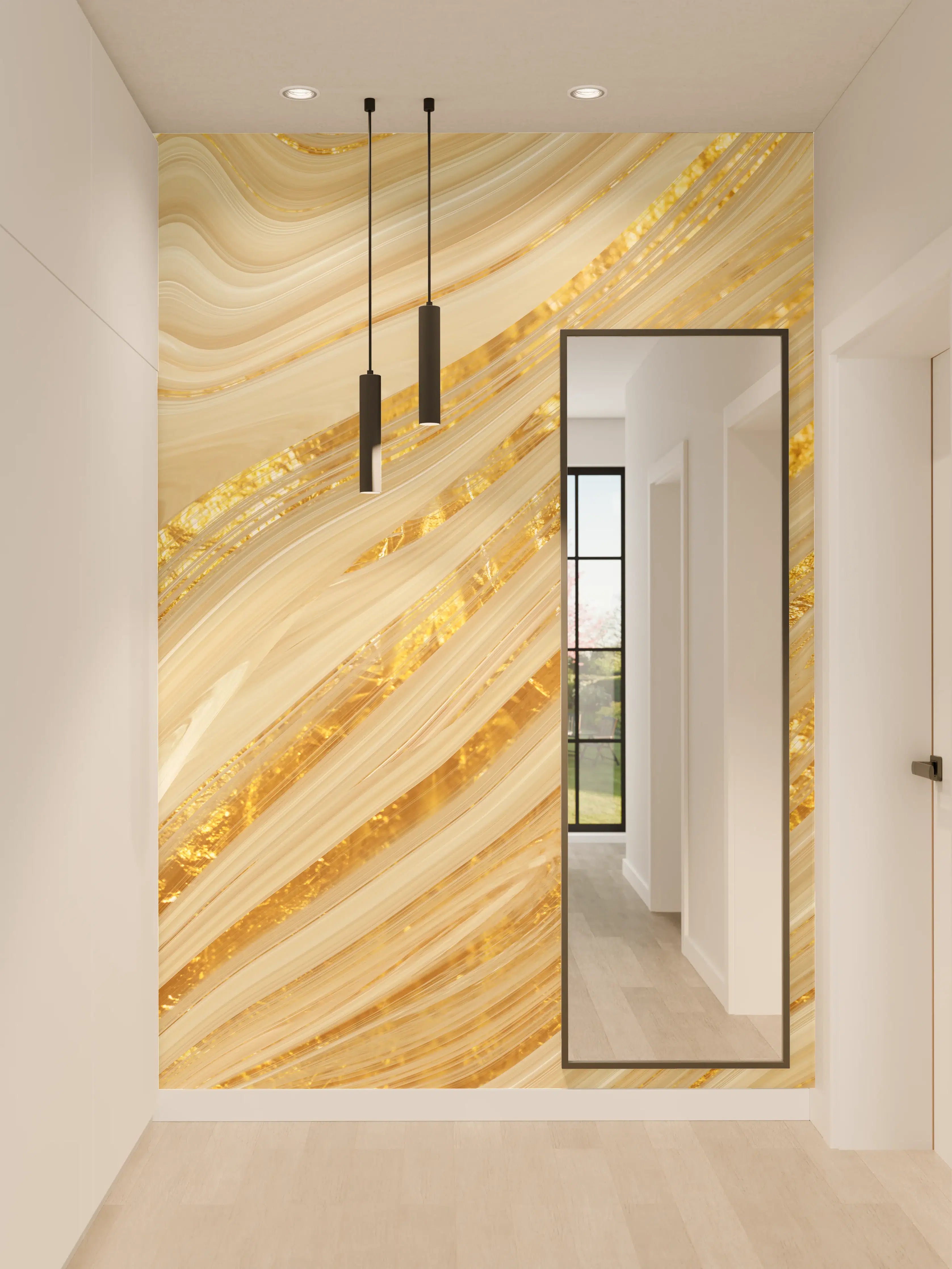 Wandverkleidung Flur - Goldene wellenförmige Marmorierung