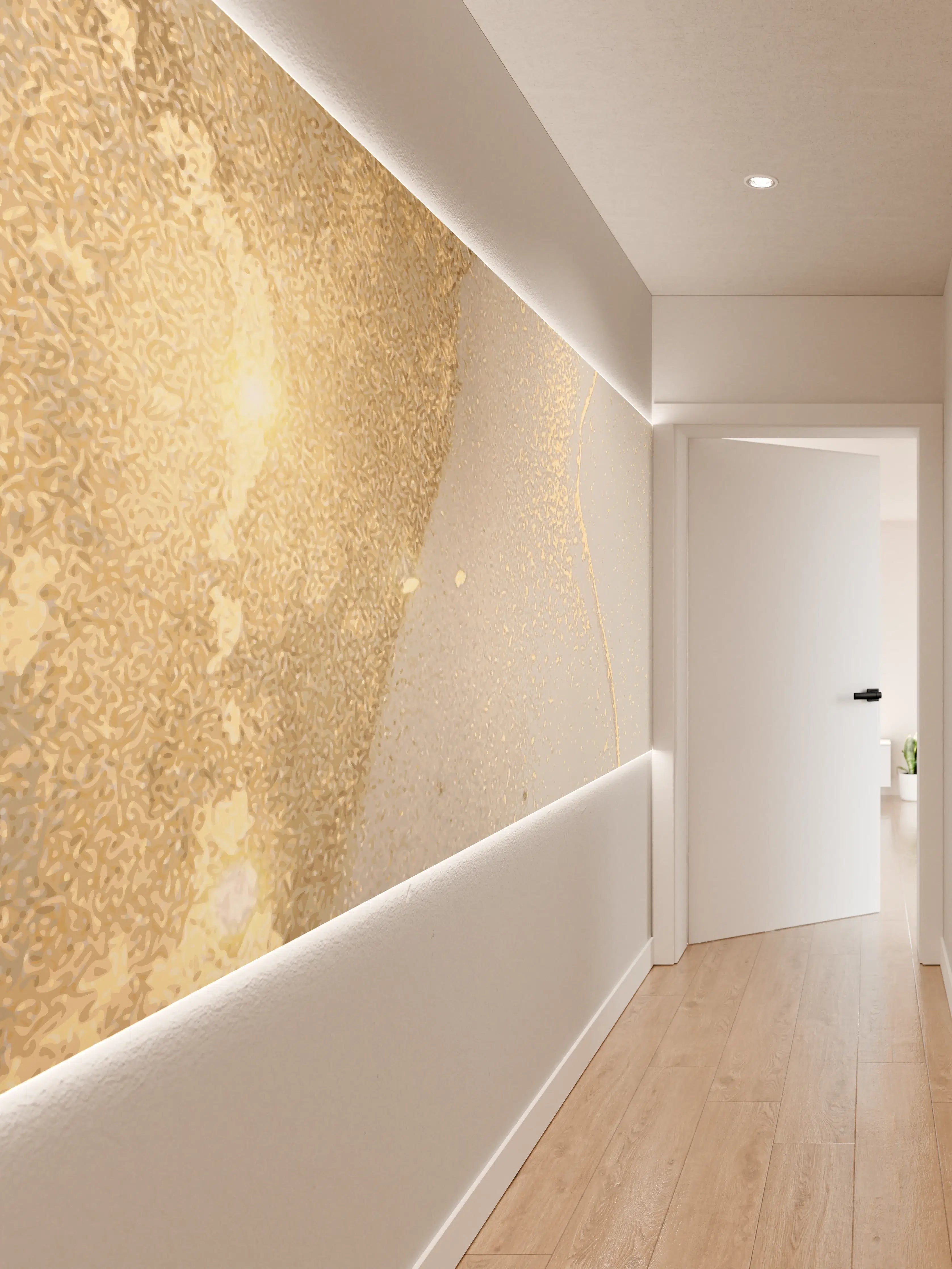 Wandverkleidung Flur - Goldener Glanz auf Cremeweiß