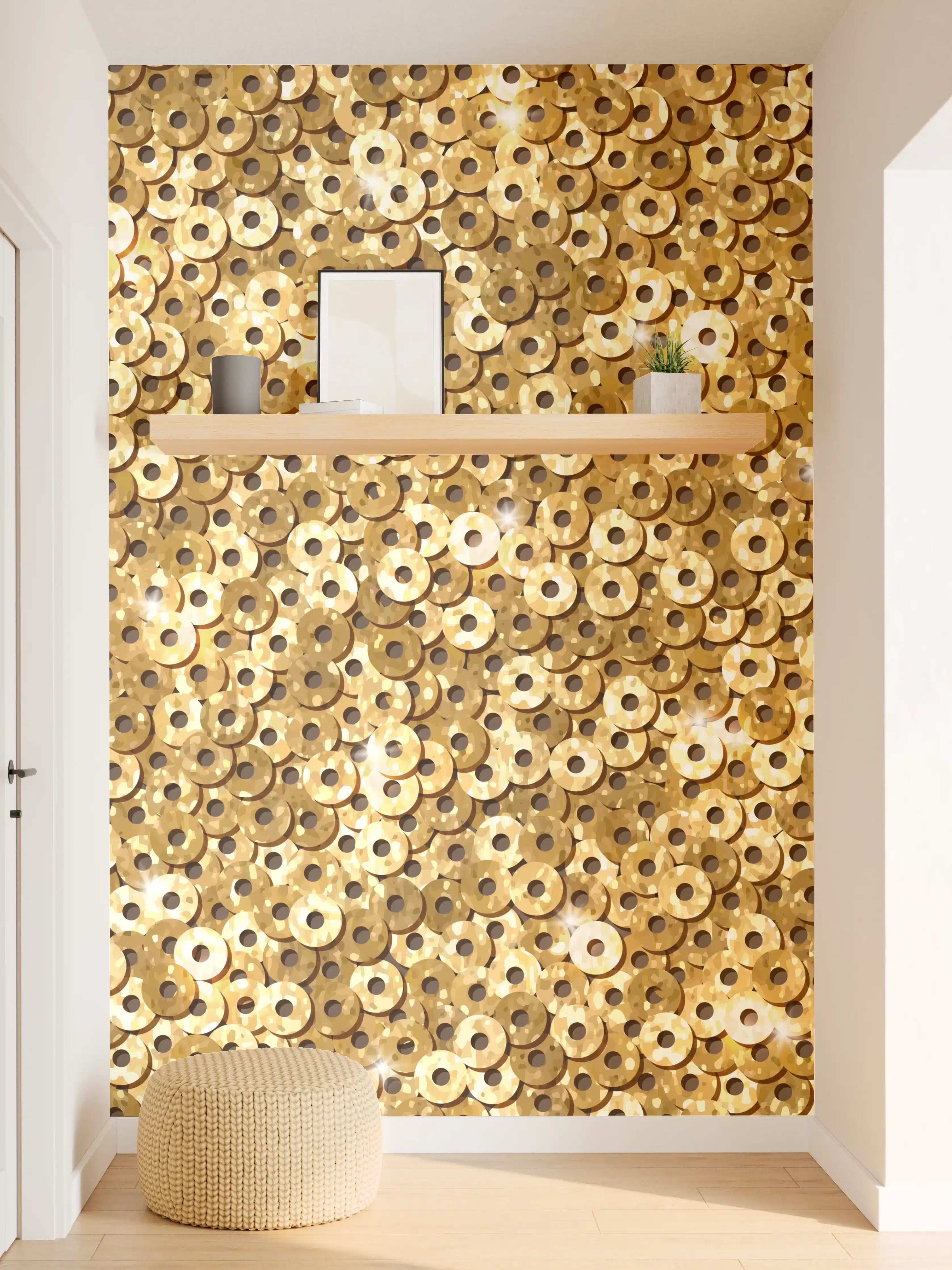 Wandverkleidung Flur - Goldenes Pailletten-Muster