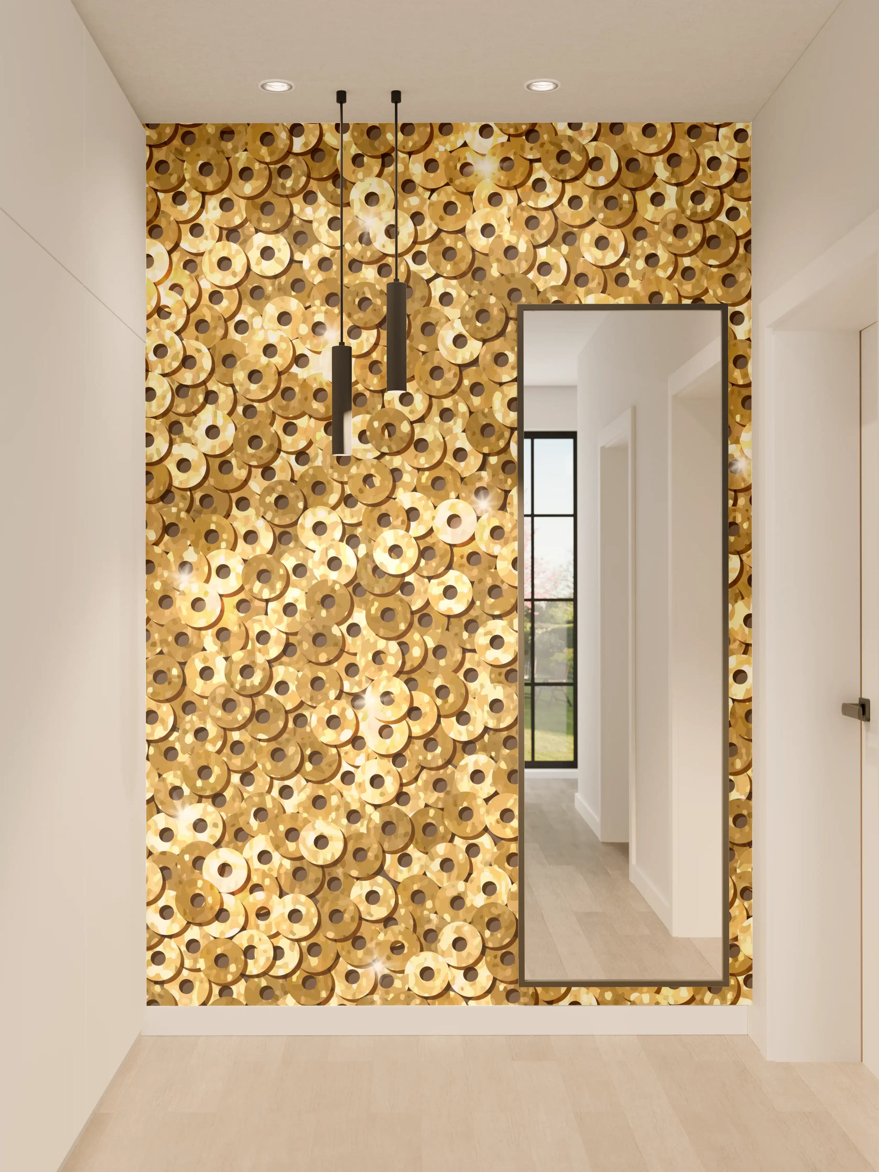 Wandverkleidung Flur - Goldenes Pailletten-Muster