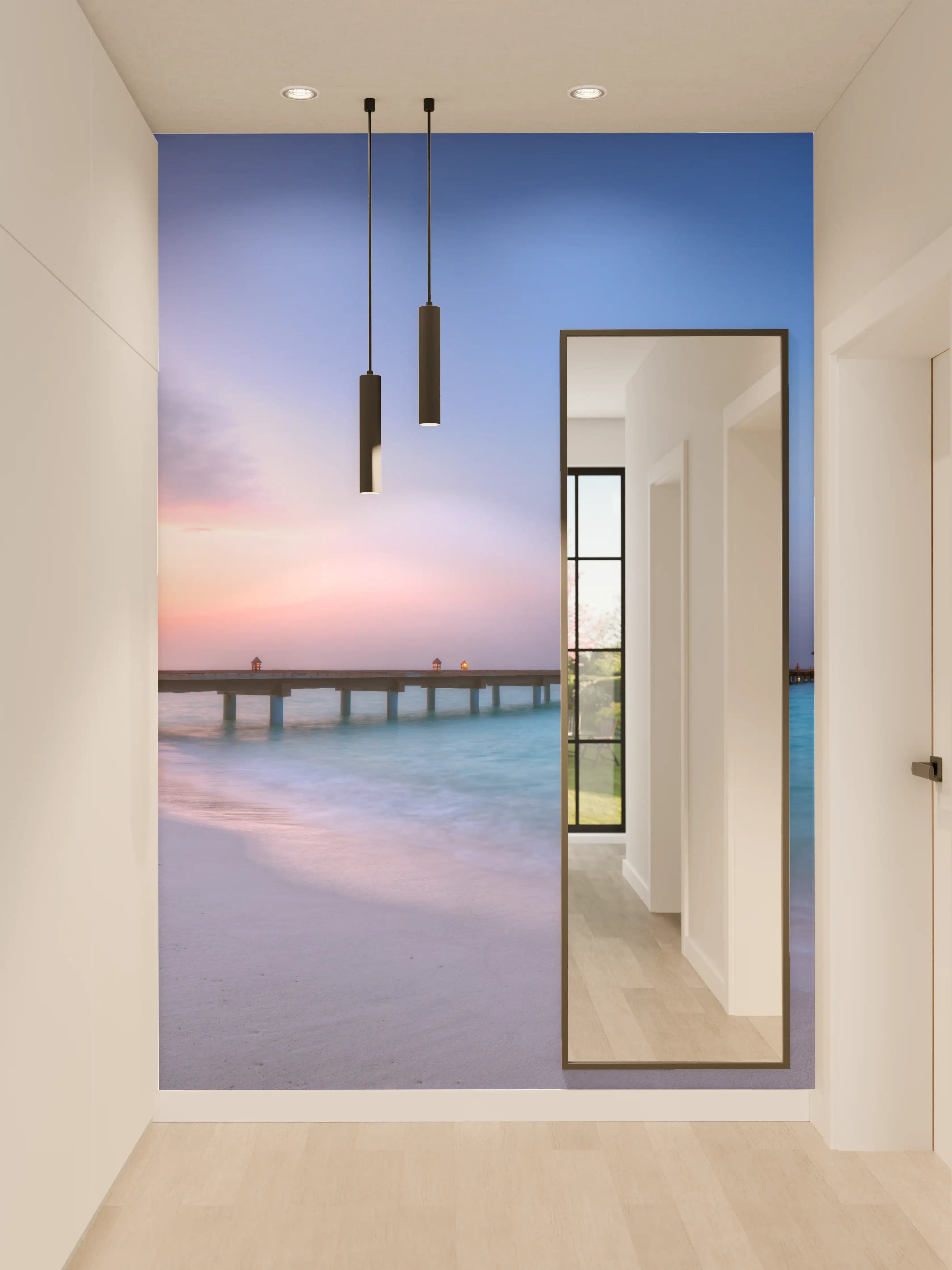 Wandverkleidung Flur - Goldenlicht am grauen Meeresufer