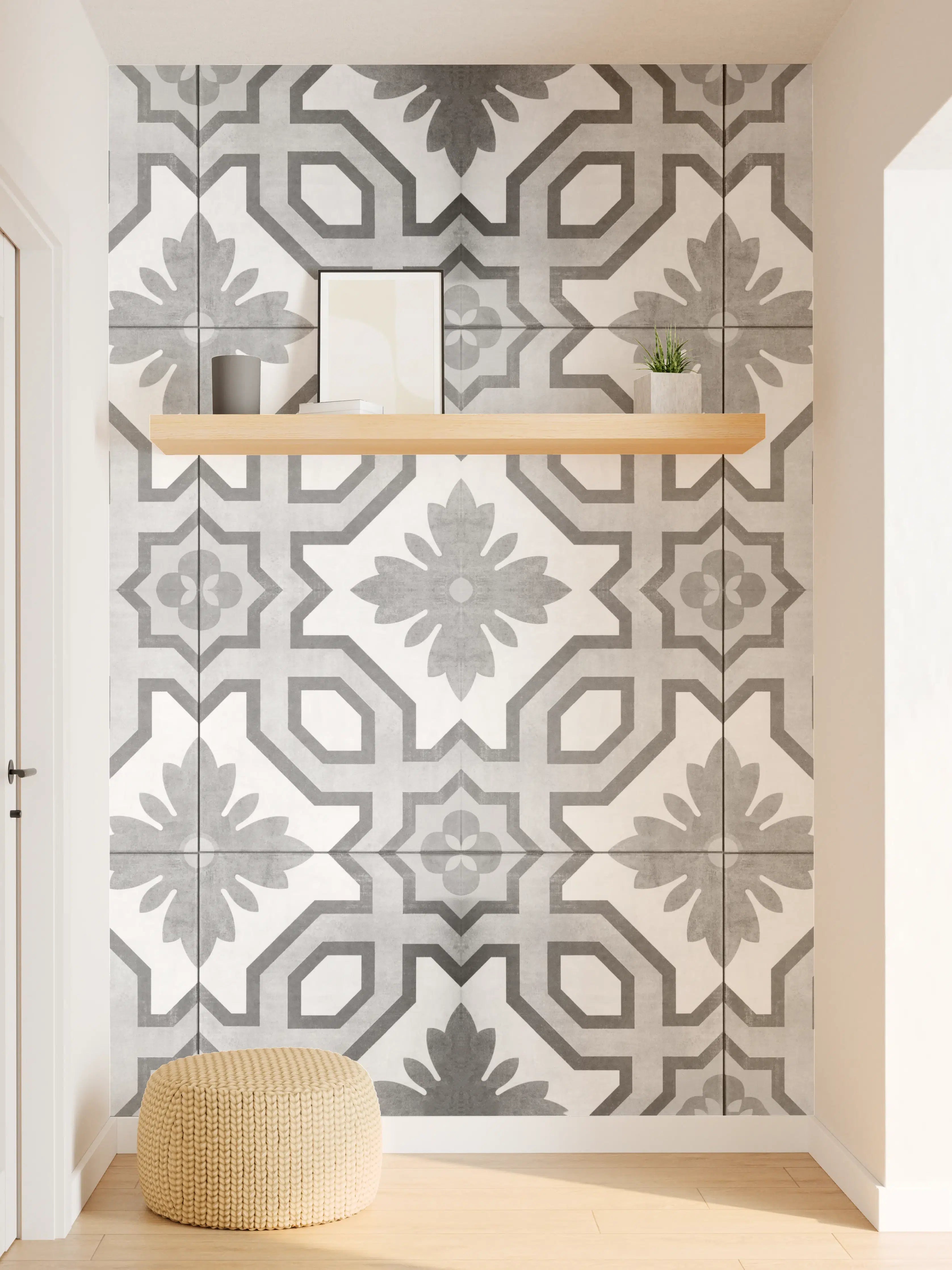 Wandverkleidung Flur - Grau-Weiße Vintage Retro Fliesen