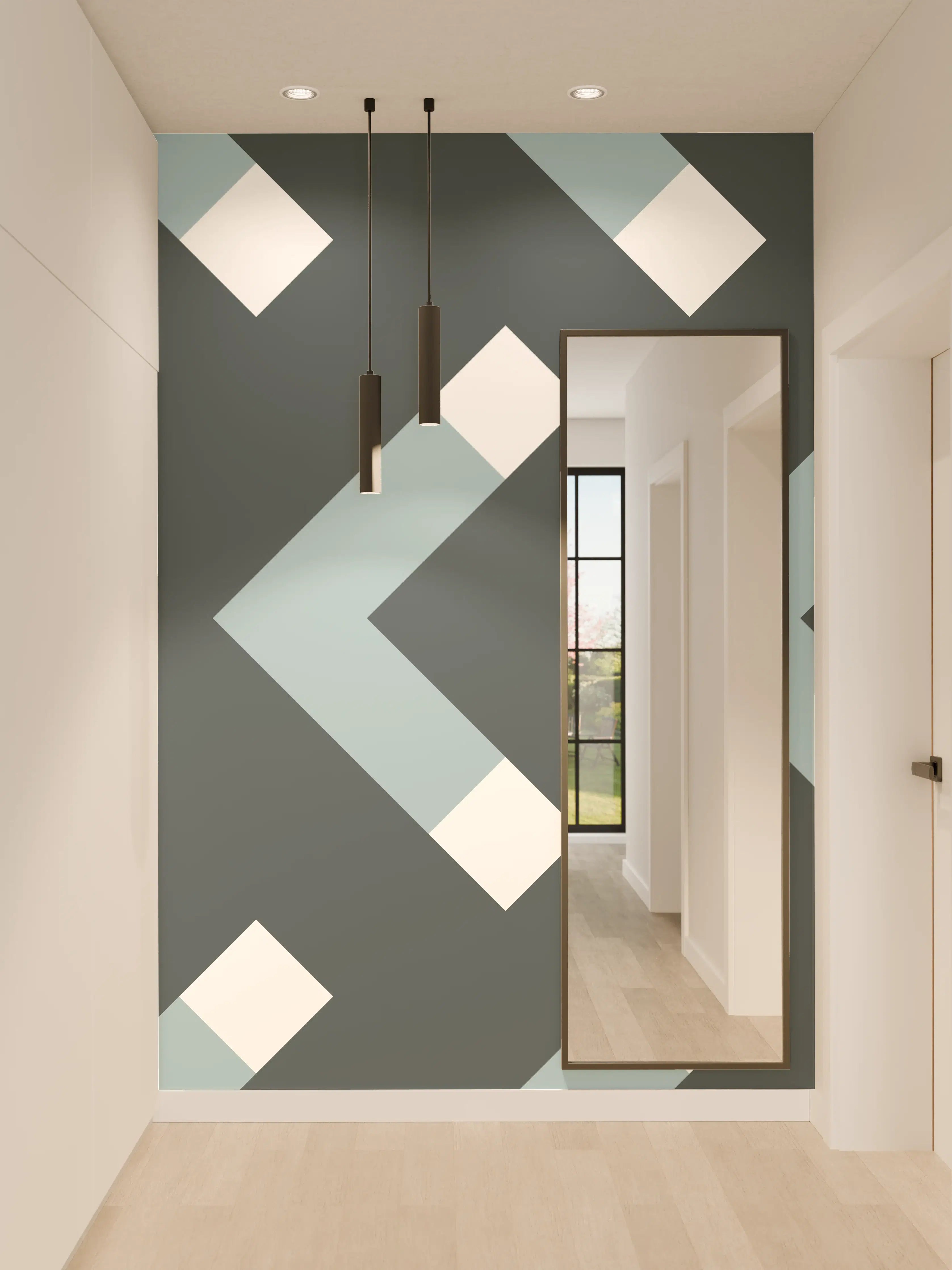 Wandverkleidung Flur - Grau-Weißes Chevron Muster