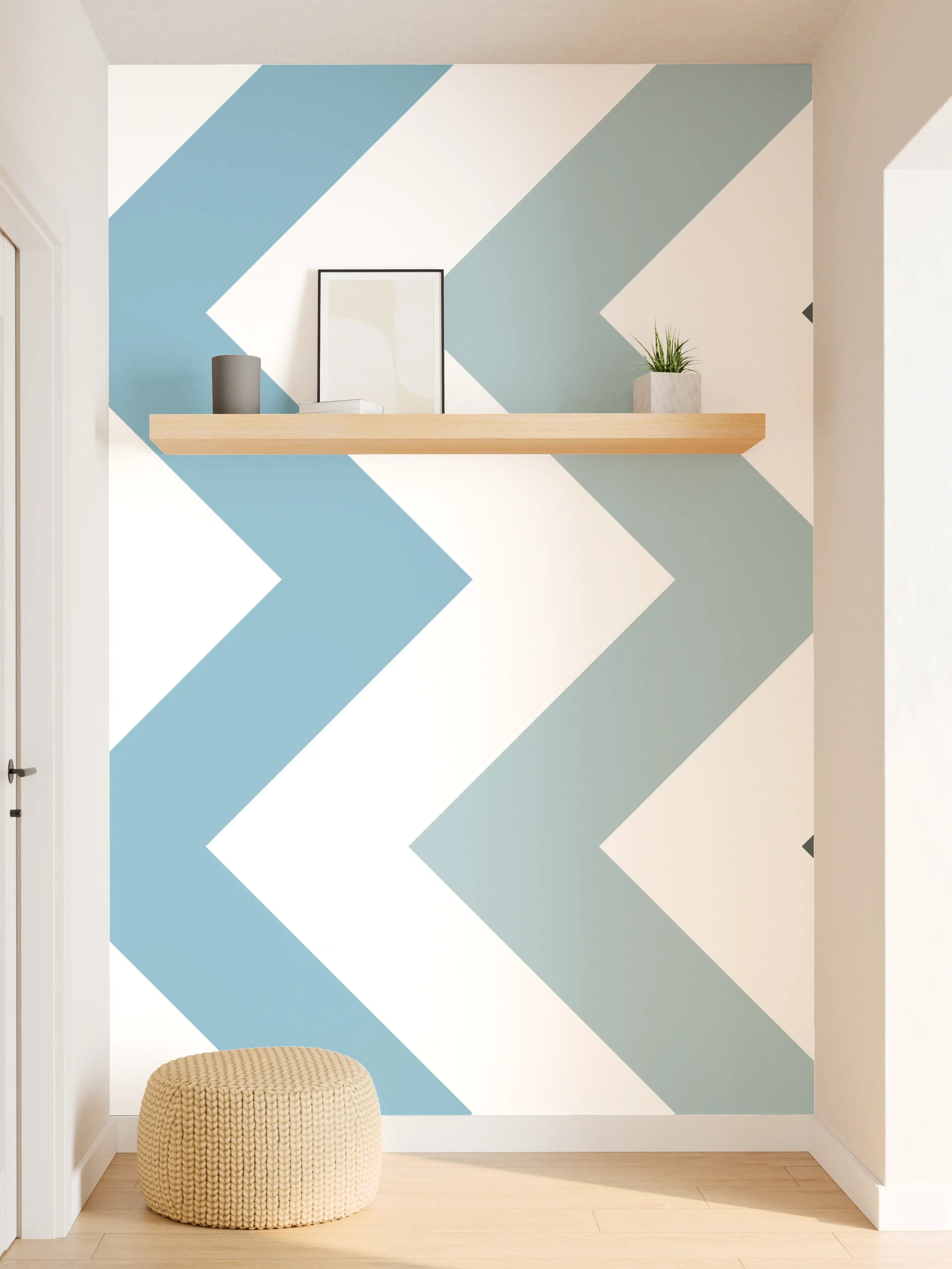 Wandverkleidung Flur - Grau-Weißes Zick-Zack-Design