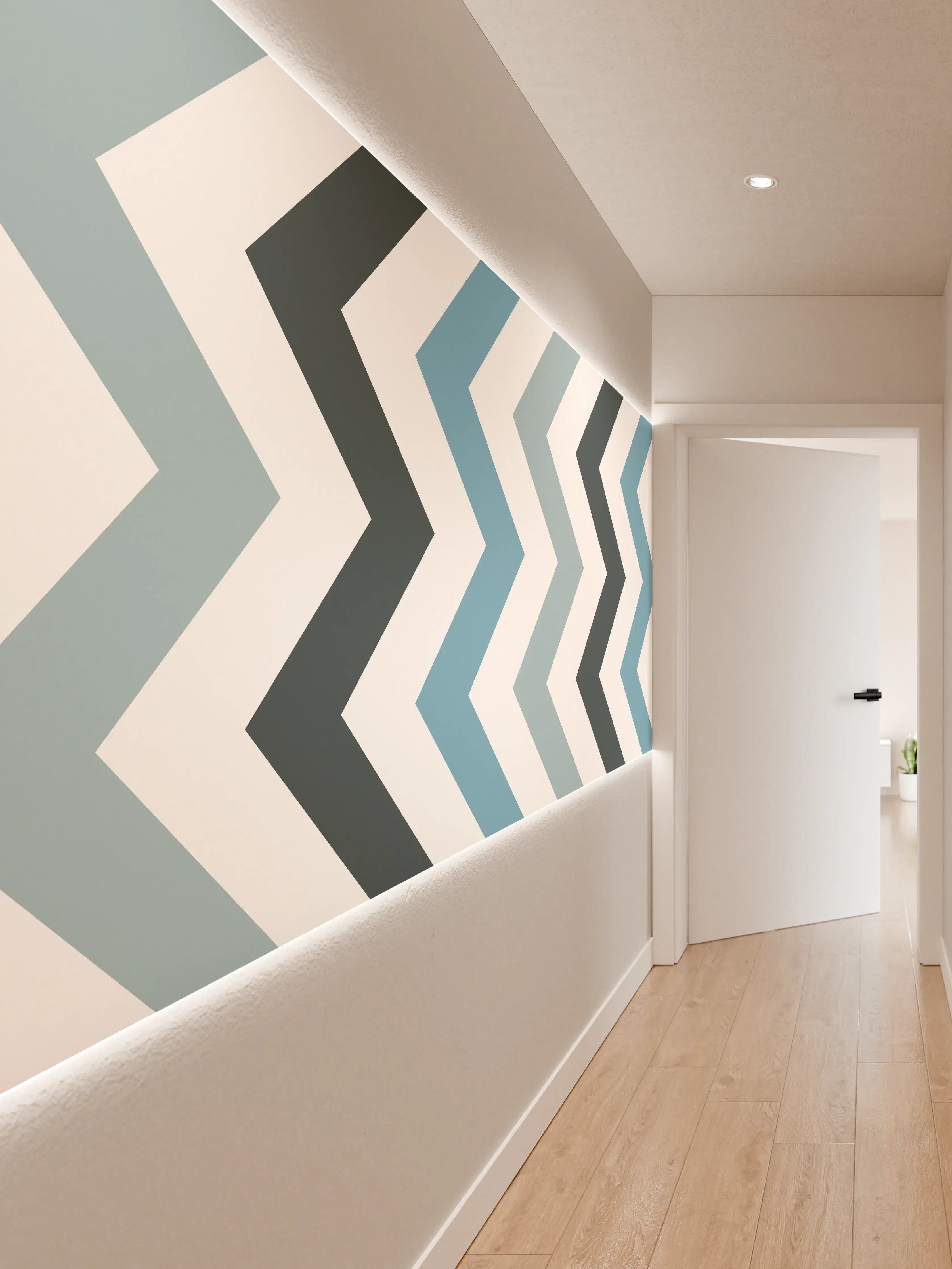 Wandverkleidung Flur - Grau-Weißes Zick-Zack-Design