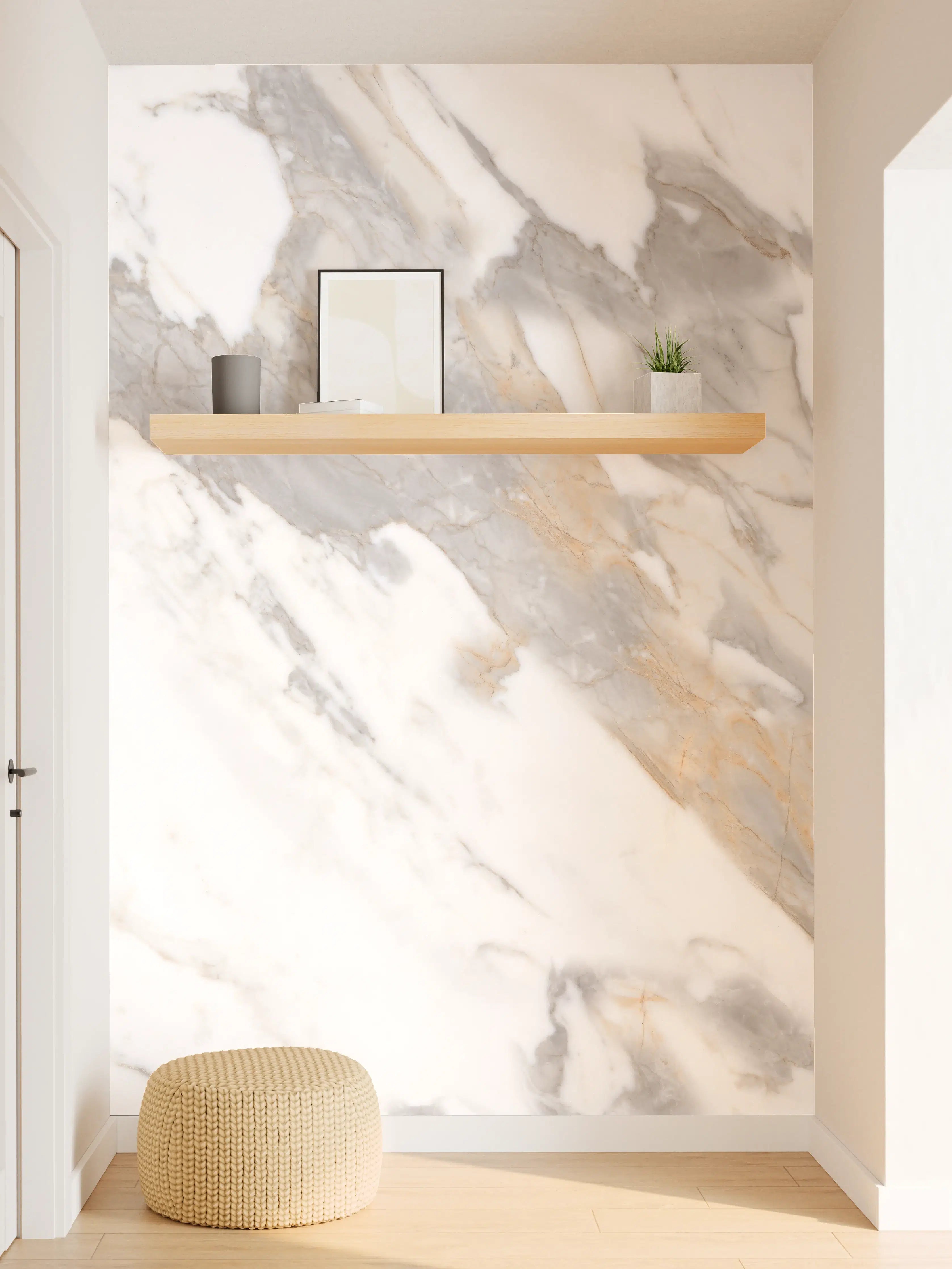 Wandverkleidung Flur - Grau-beiger abstrakter Marmor