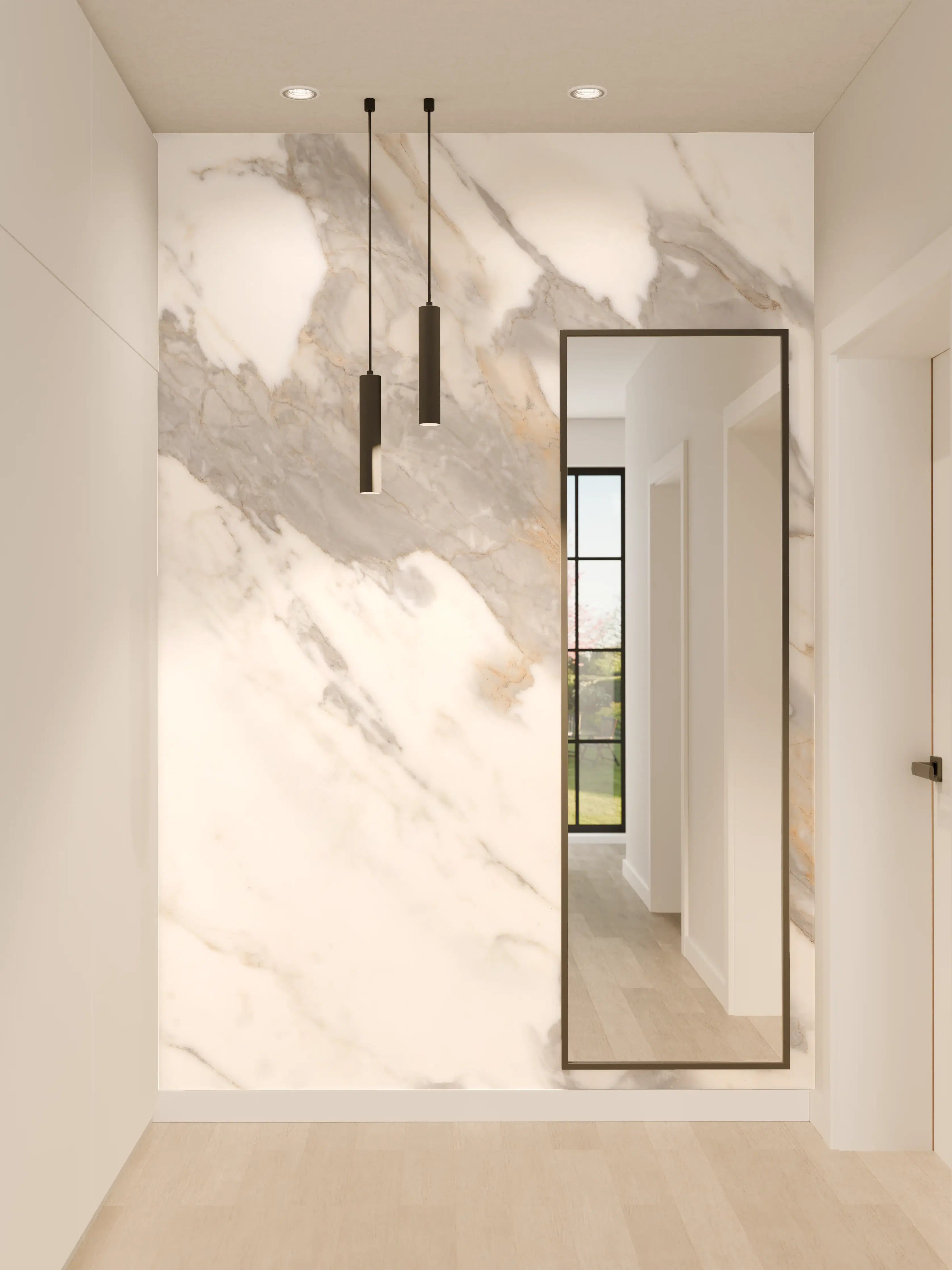 Wandverkleidung Flur - Grau-beiger abstrakter Marmor