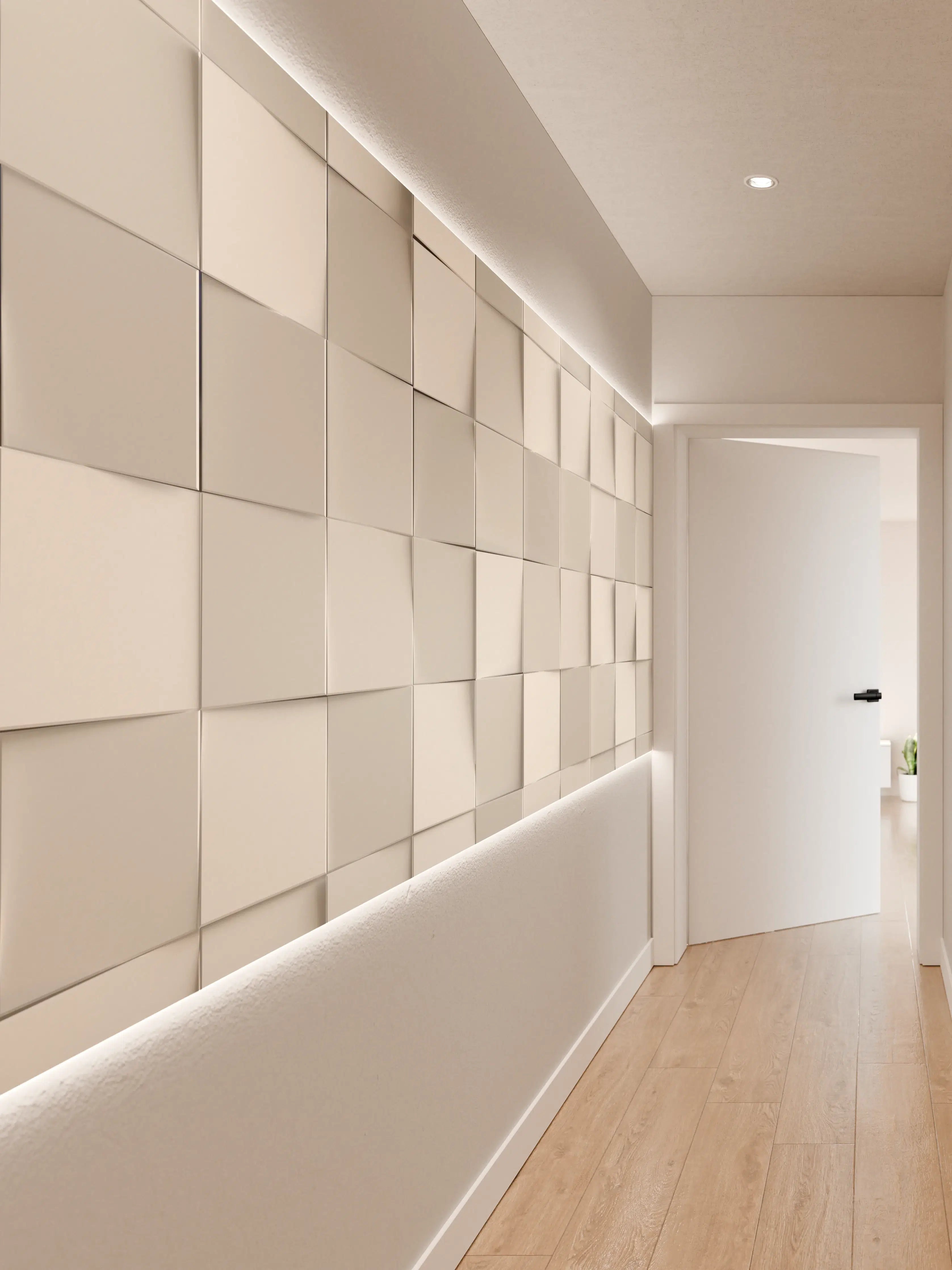 Wandverkleidung Flur - Graue 3D-Fliesenwand in Weißoptik