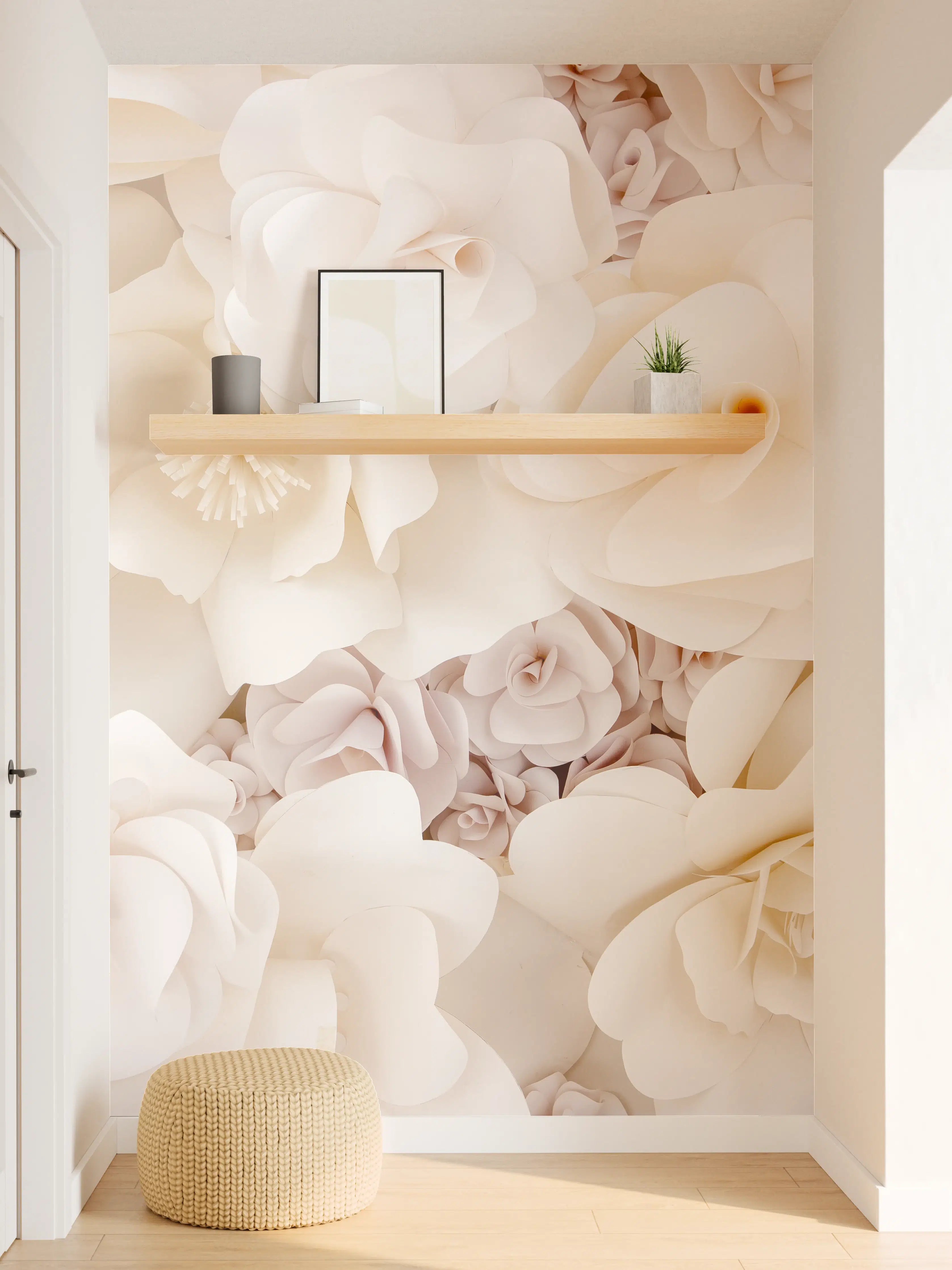 Wandverkleidung Flur - Graue Akzente in Weiß: Blumenwand