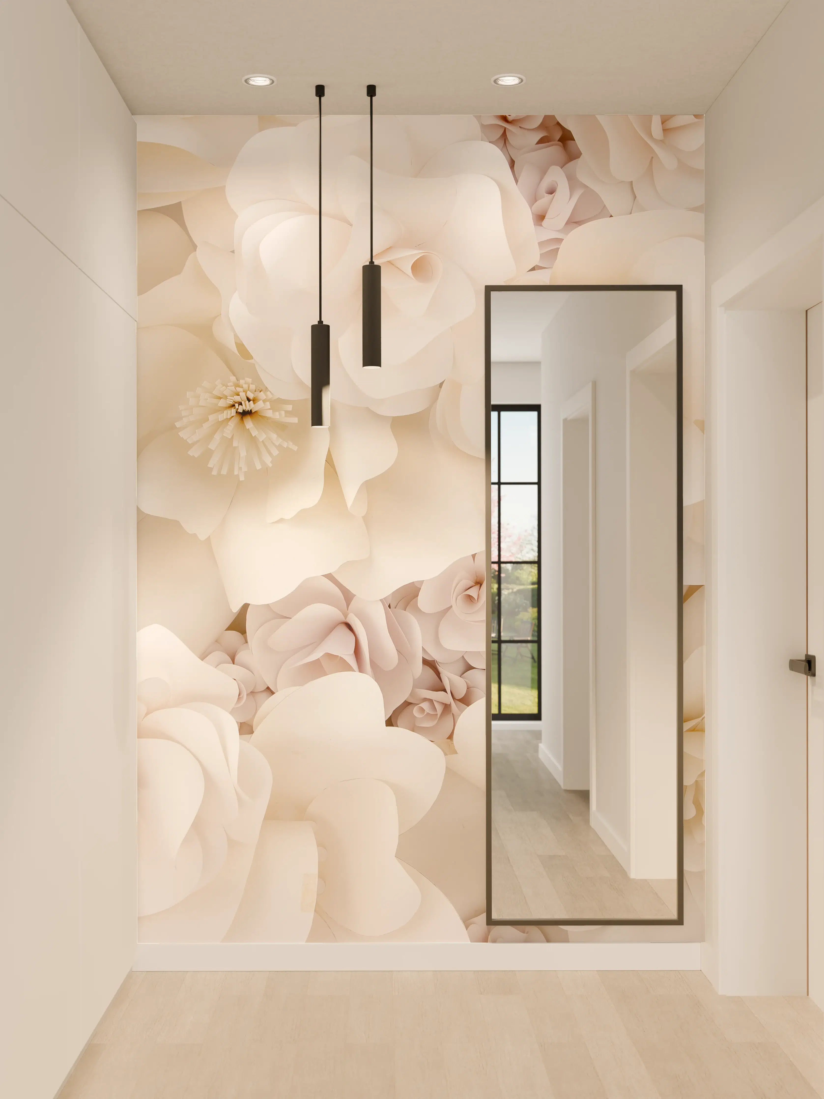 Wandverkleidung Flur - Graue Akzente in Weiß: Blumenwand