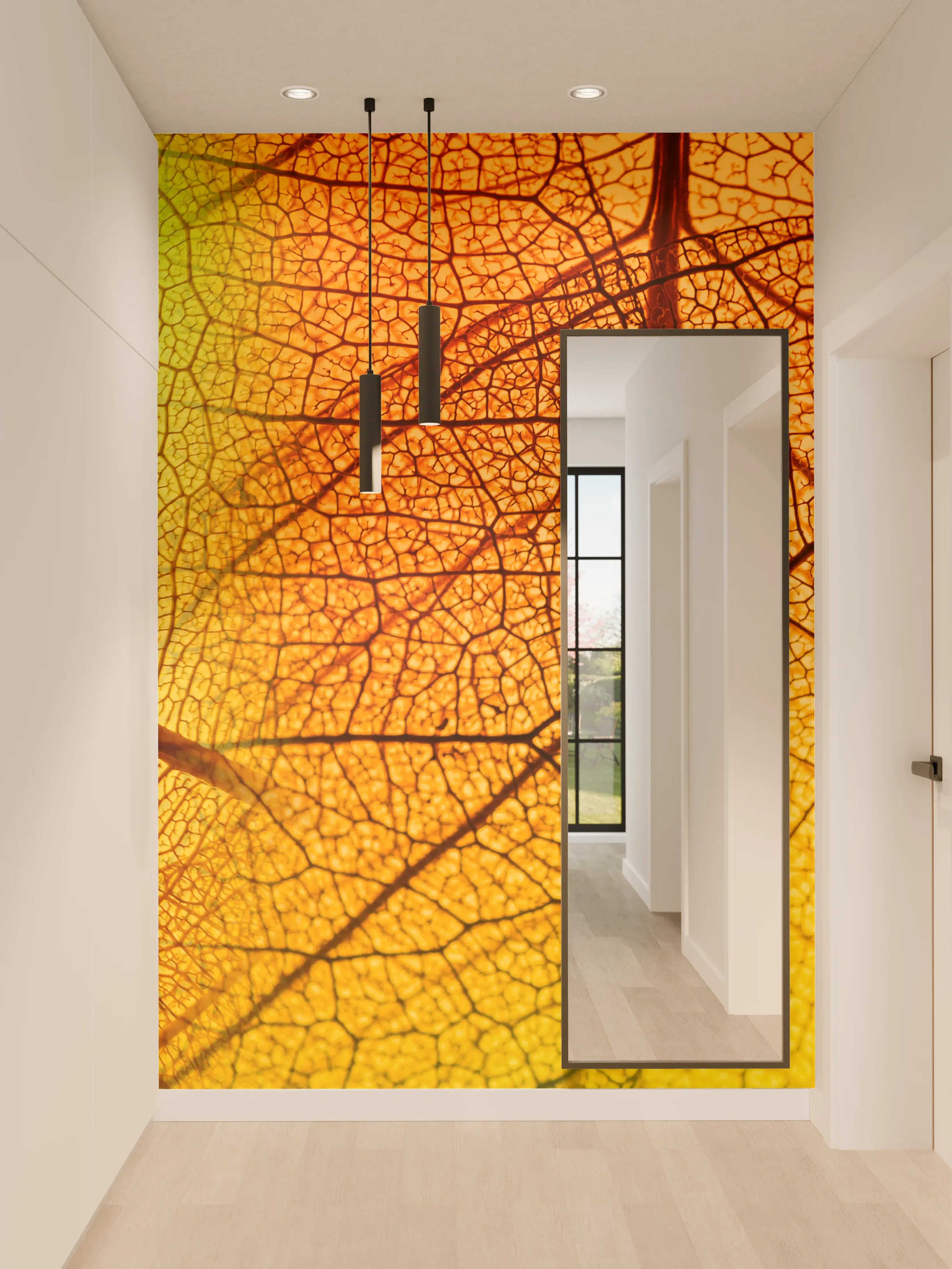 Wandverkleidung Flur - Graue Blätter im goldenen Herbst