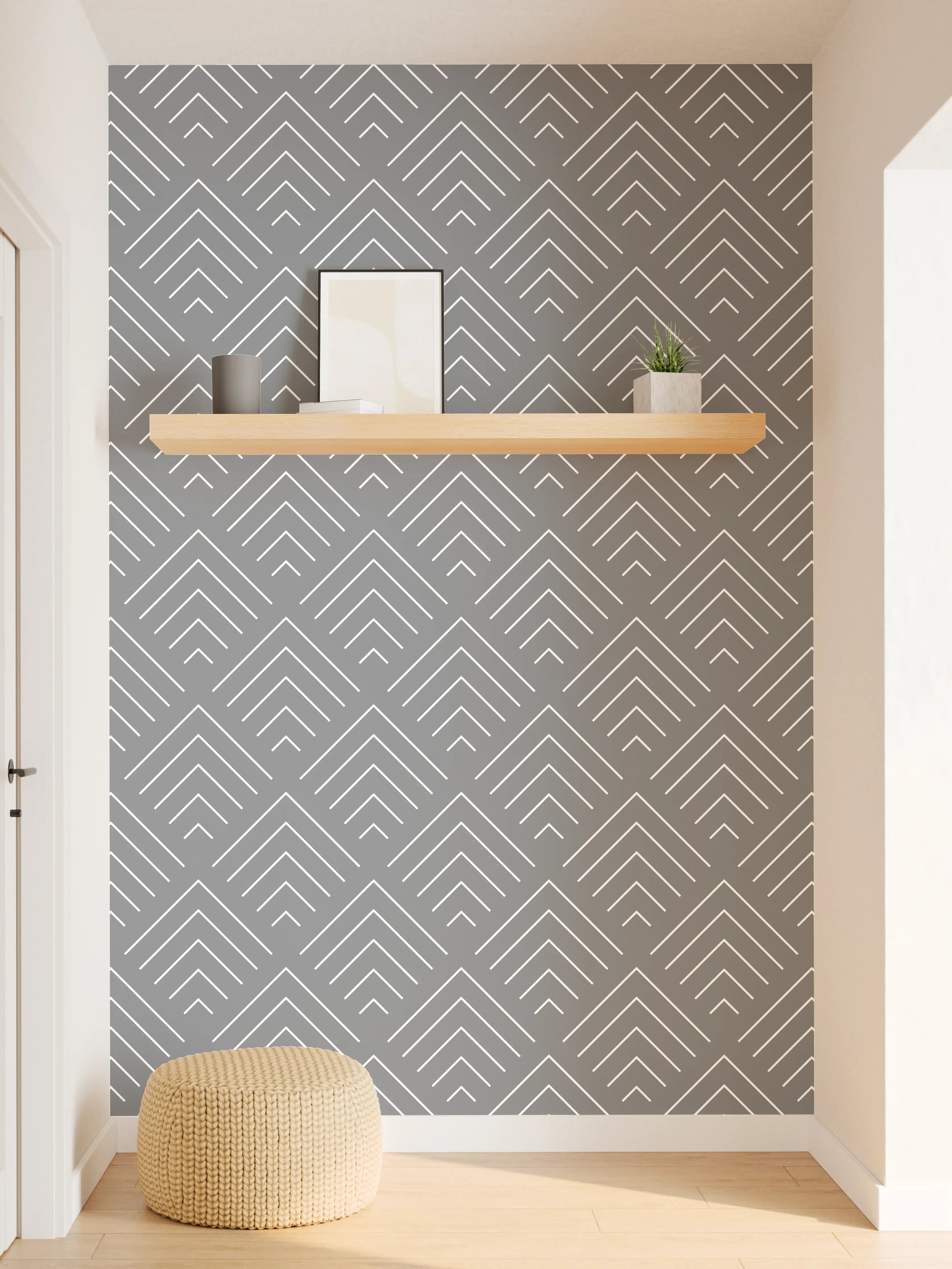 Wandverkleidung Flur - Graue Geometrie an Weißer Wand