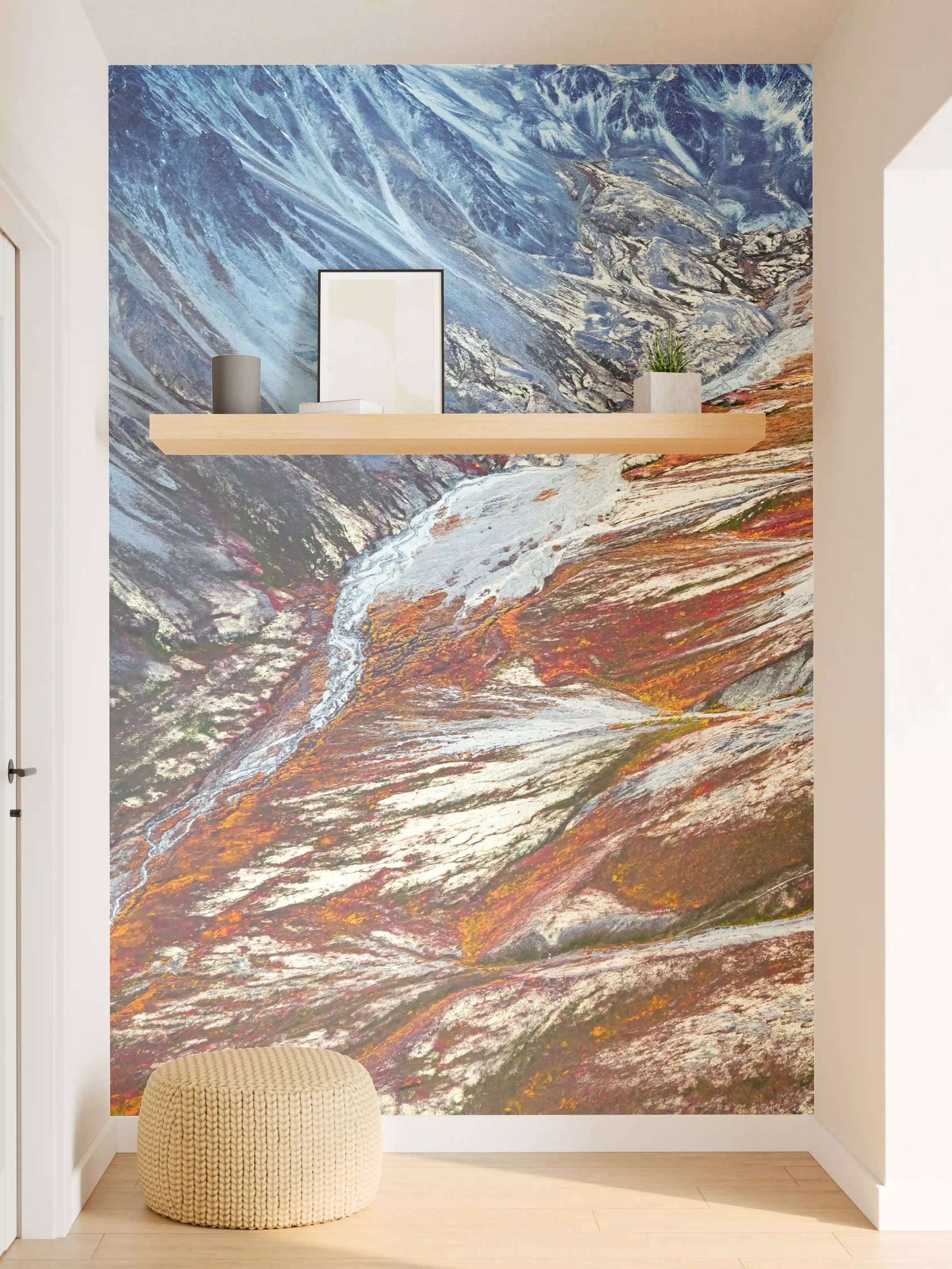 Wandverkleidung Flur - Graue Gipfel und weißer Fluss