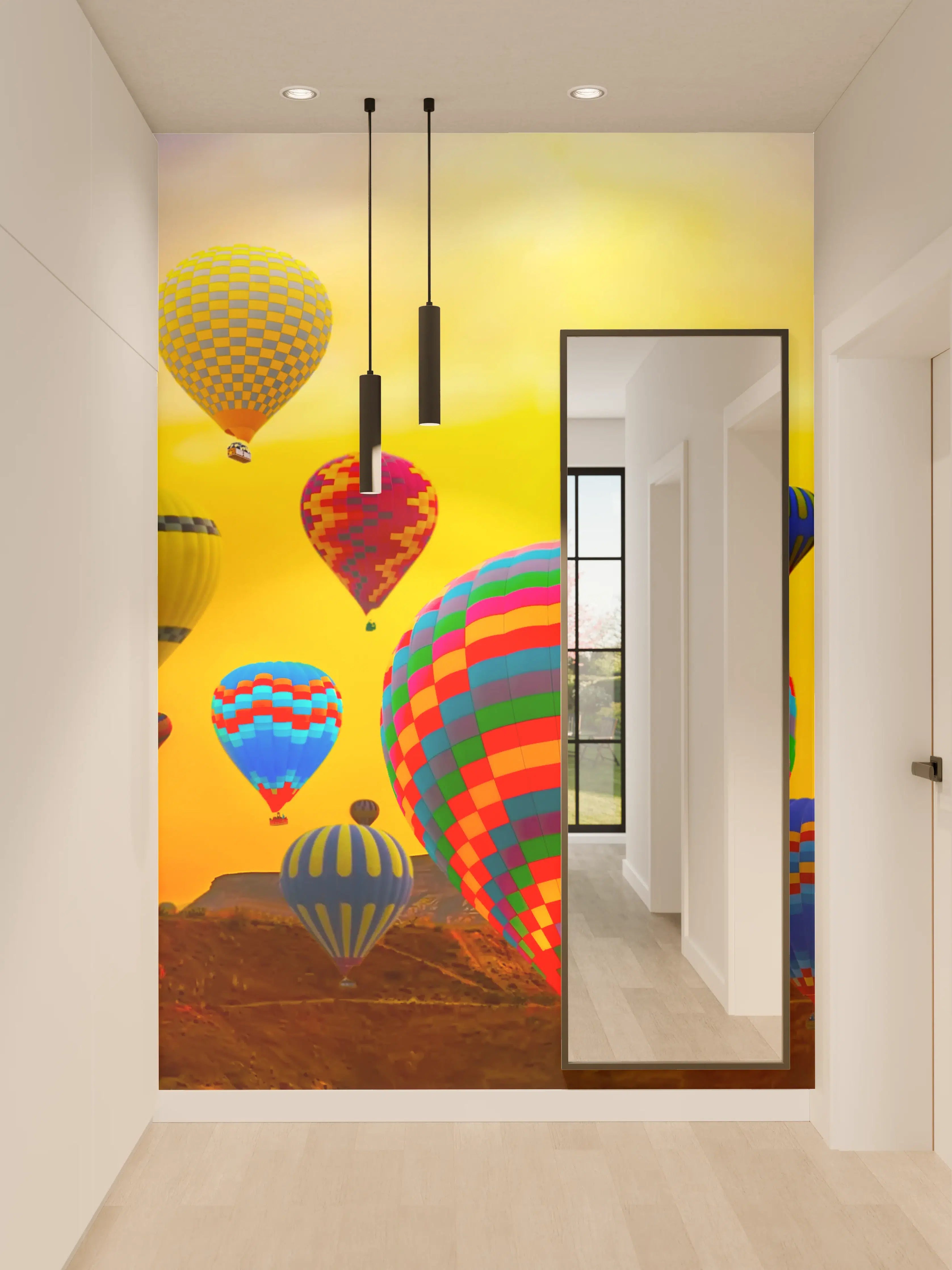 Wandverkleidung Flur - Graue Heißluftballons im Sonnenlicht