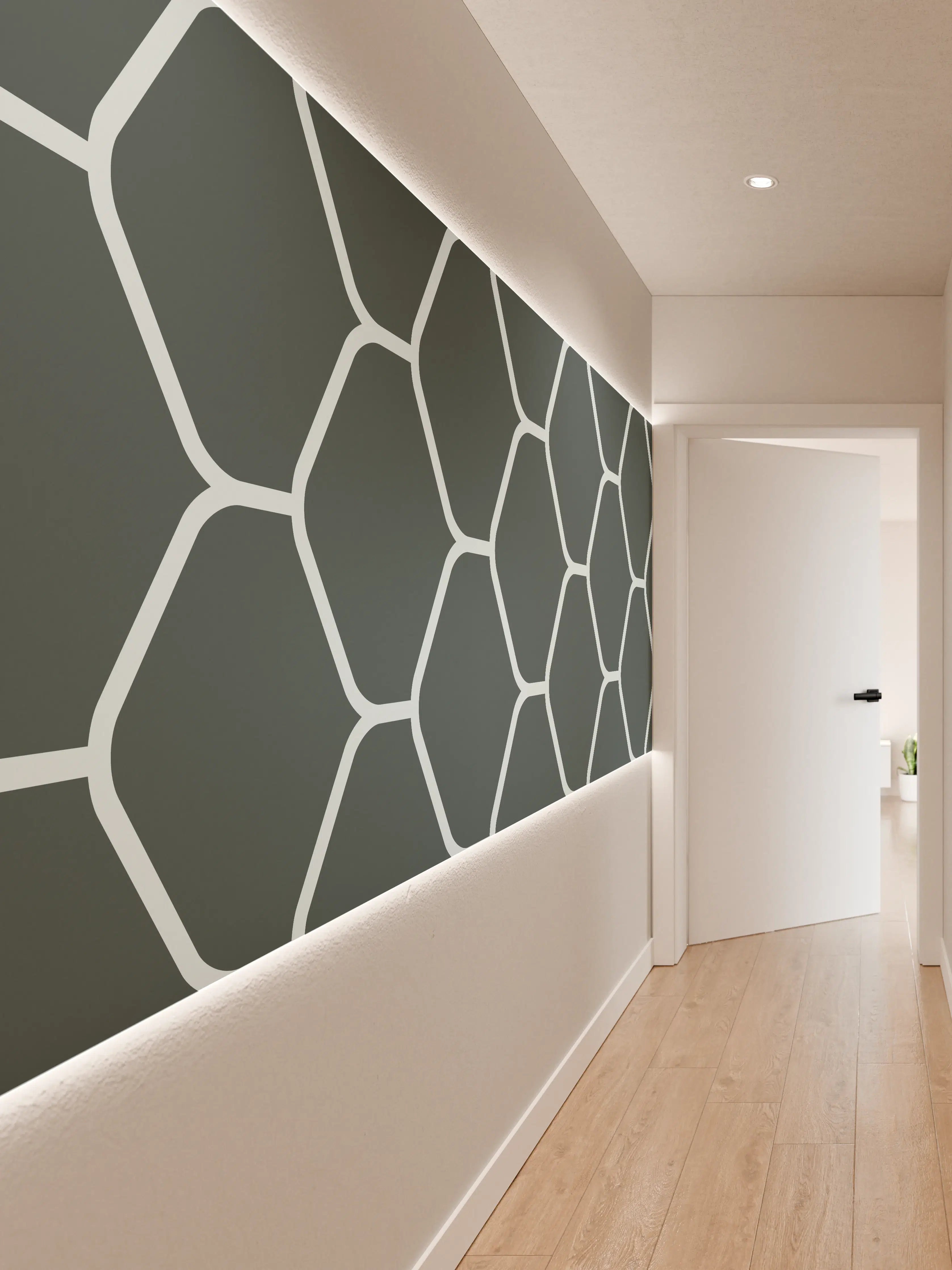 Wandverkleidung Flur - Graue Hexagon-Muster Tapete