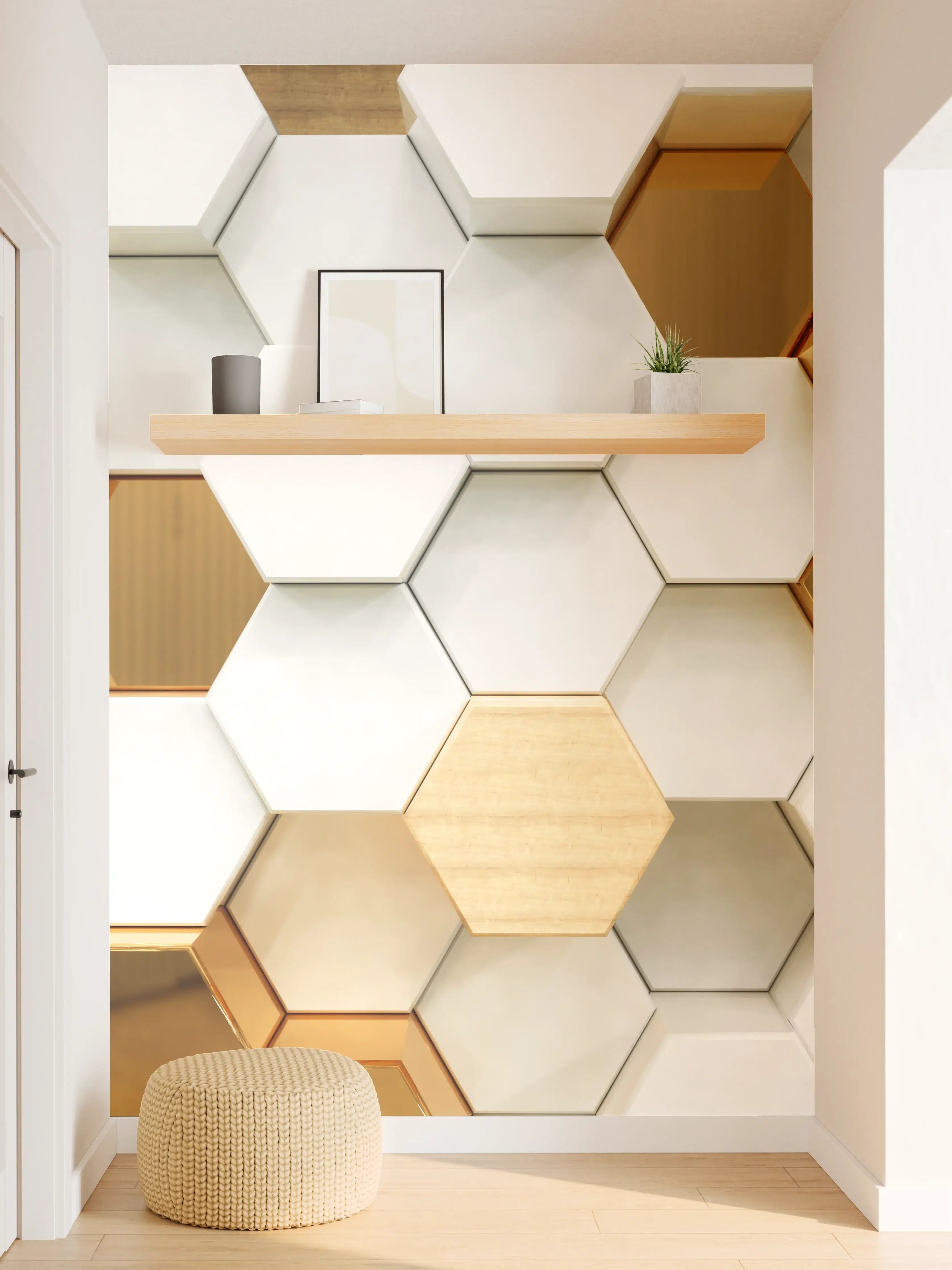 Wandverkleidung Flur - Graue Hexagon-Wandgestaltung im modernen Stil