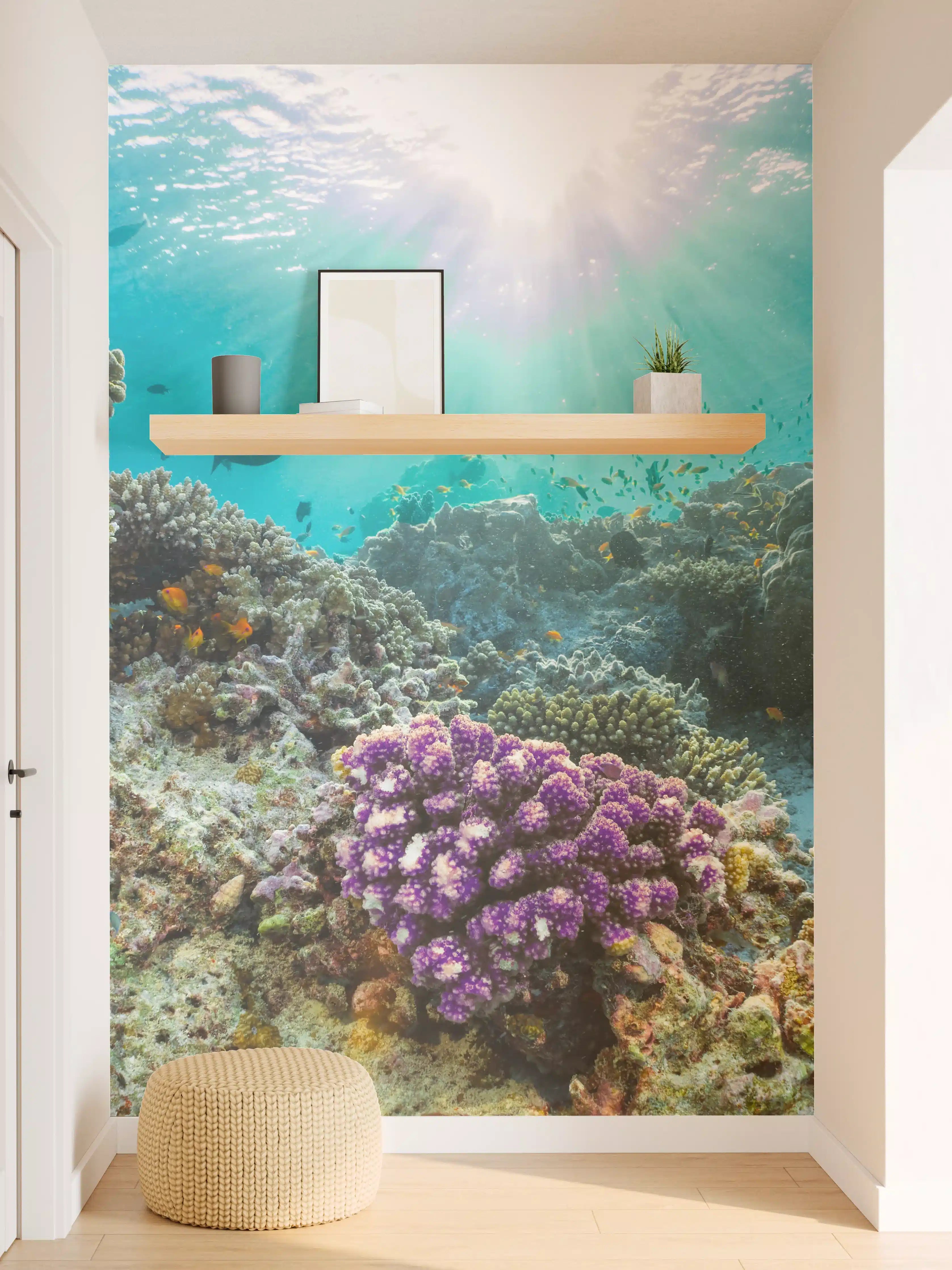 Wandverkleidung Flur - Graue Korallen und bunte Fische unter Wasser