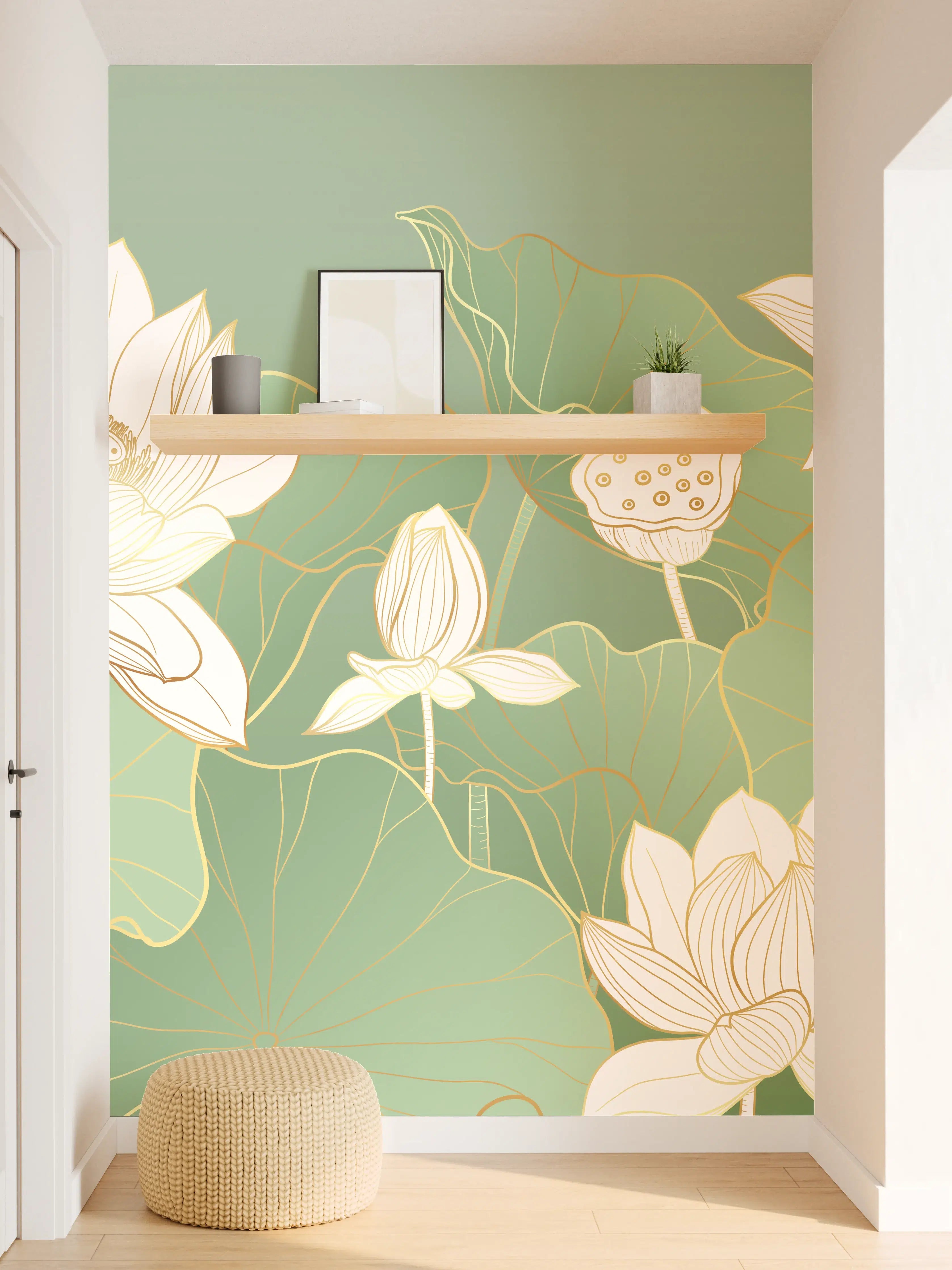 Wandverkleidung Flur - Graue Lotus im sanften Wasser