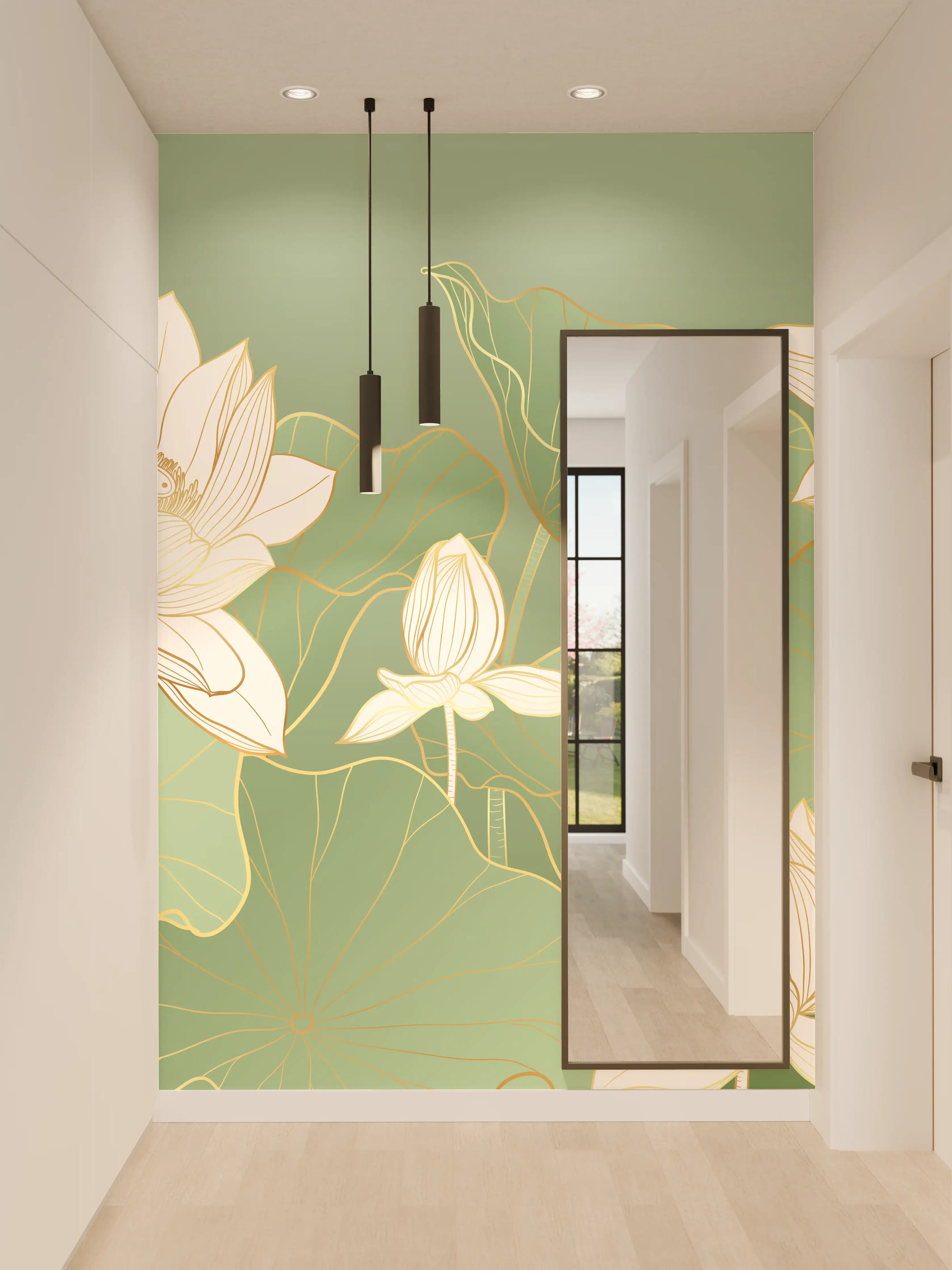 Wandverkleidung Flur - Graue Lotus im sanften Wasser